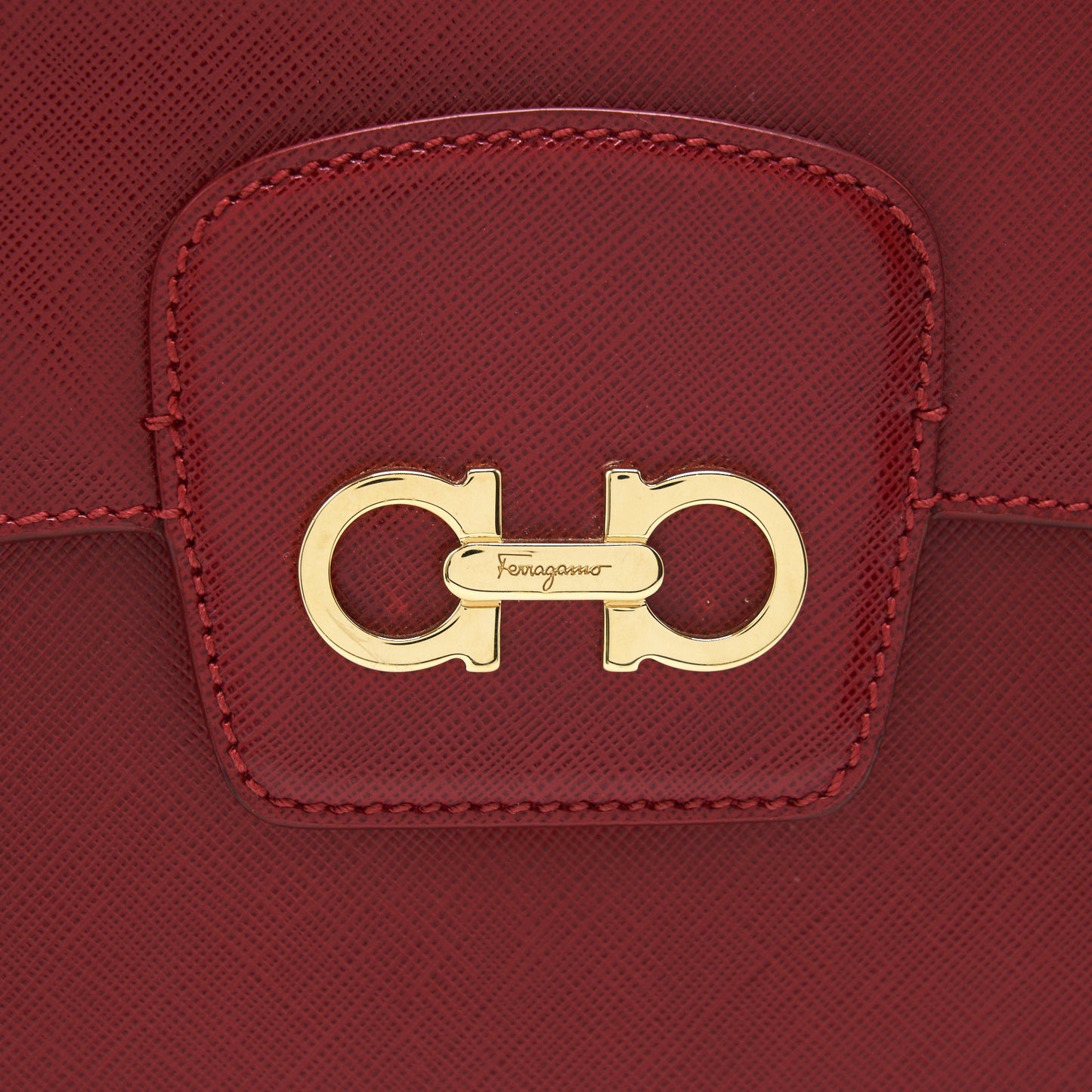 Ferragamo Top Handle Tote Bag Saffiano Leather Red GHW