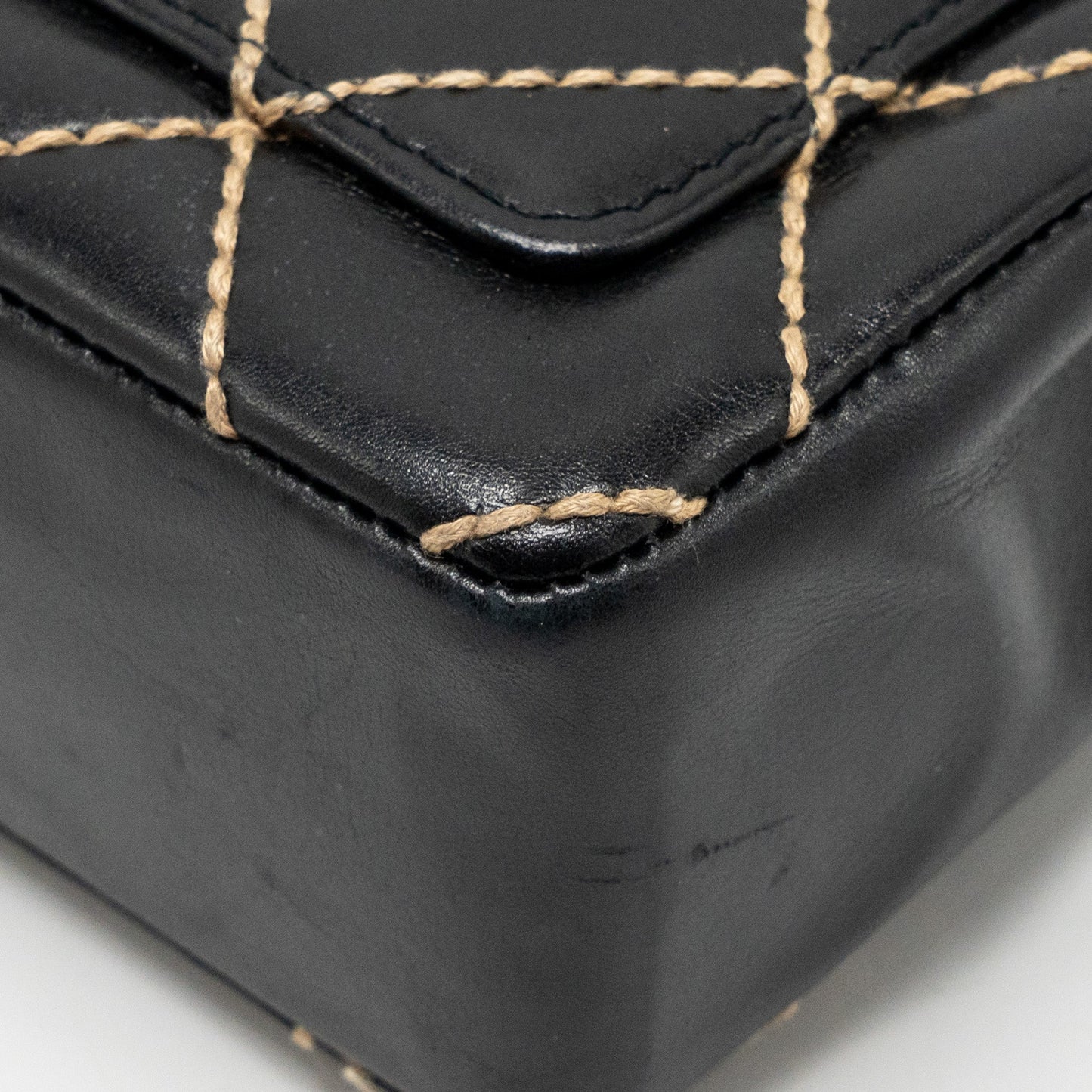 Chanel Vintage quilted flap bag lambskin black with white stitching GHW