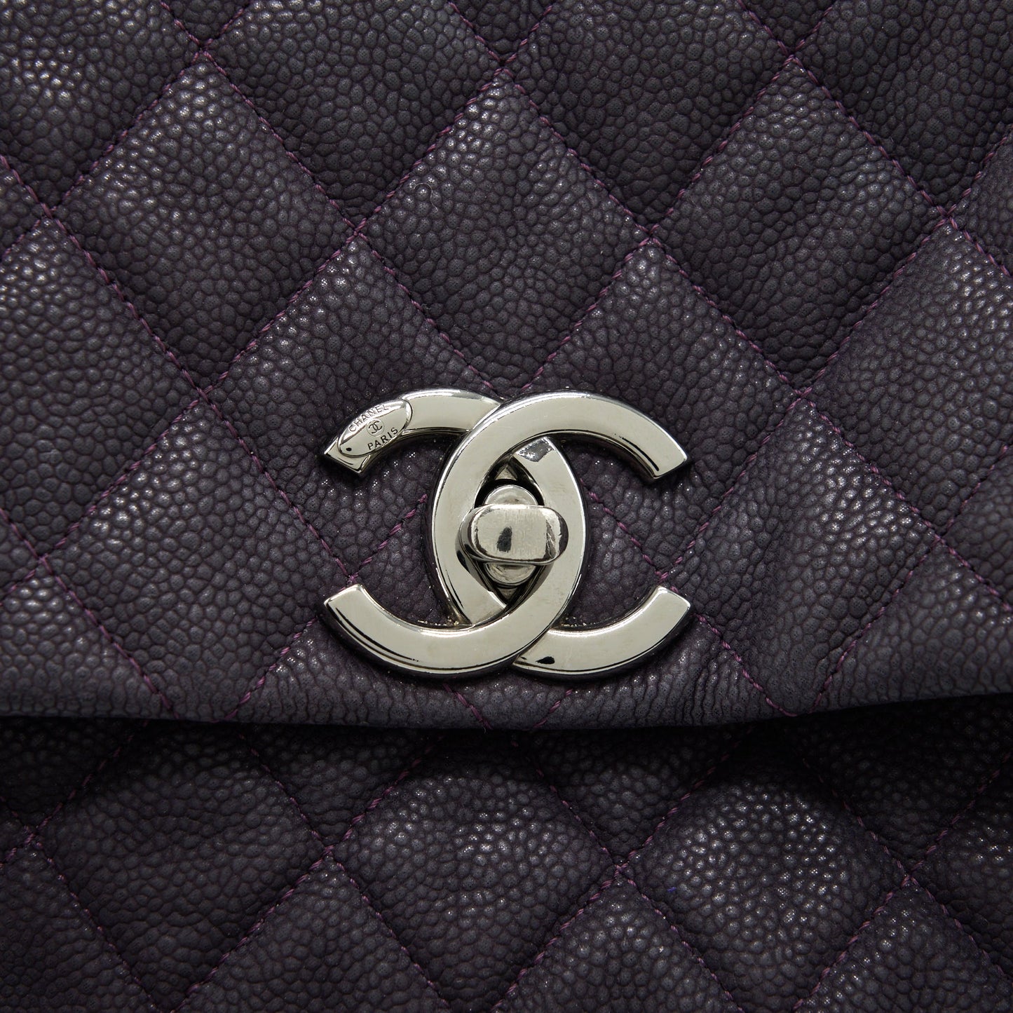 Chanel Flap Tote Bag With Chain Grained Calfskin Dark Purple SHW