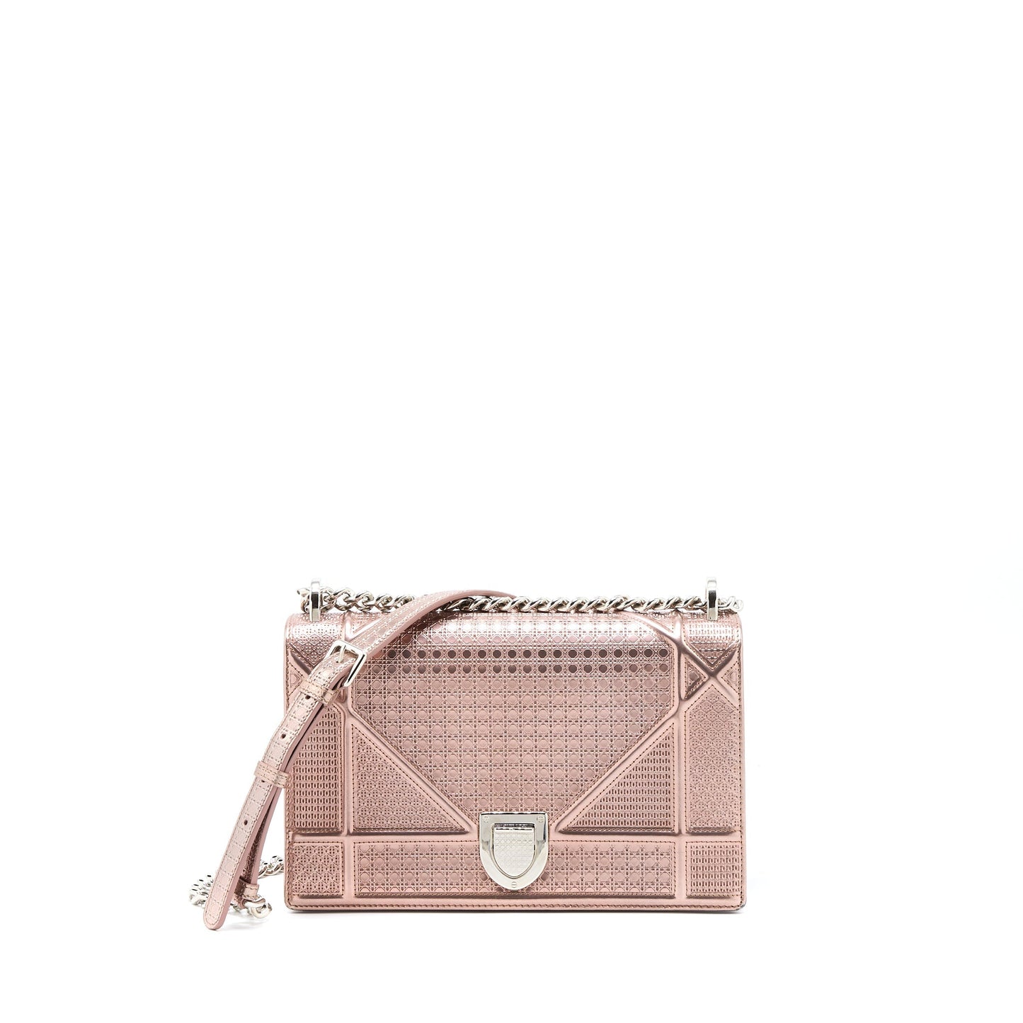 Luxury Dior Medium Luxury Diorama Cannage Calfskin Metallic Pink SHW