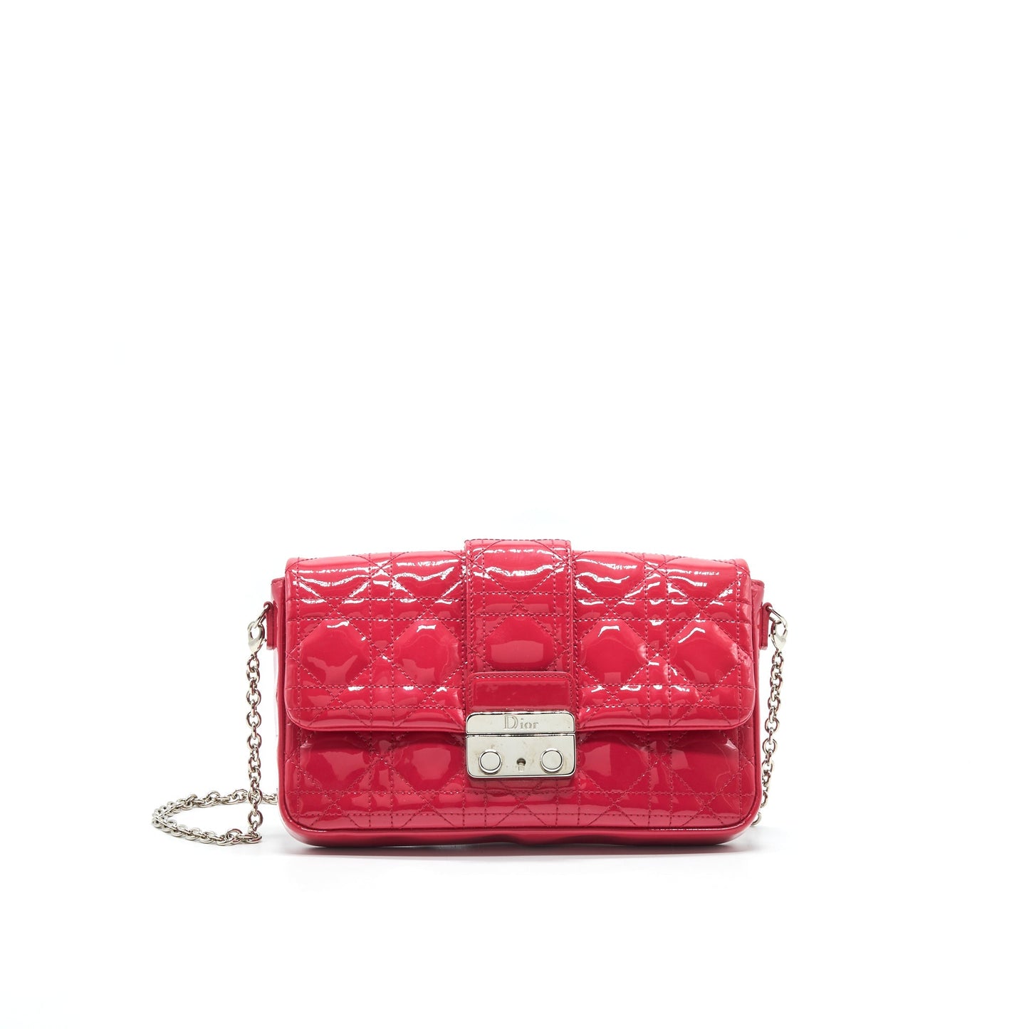 Christian Luxury Dior New Lock Pouch Bag Cannage Patent Leather SHW