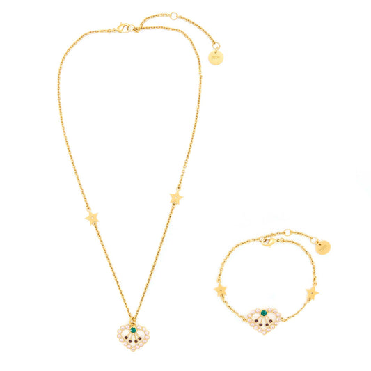 Luxury Dior Heart Necklace & Bracelet Multicolour Crystal Gold Tone (Sell in a Set )