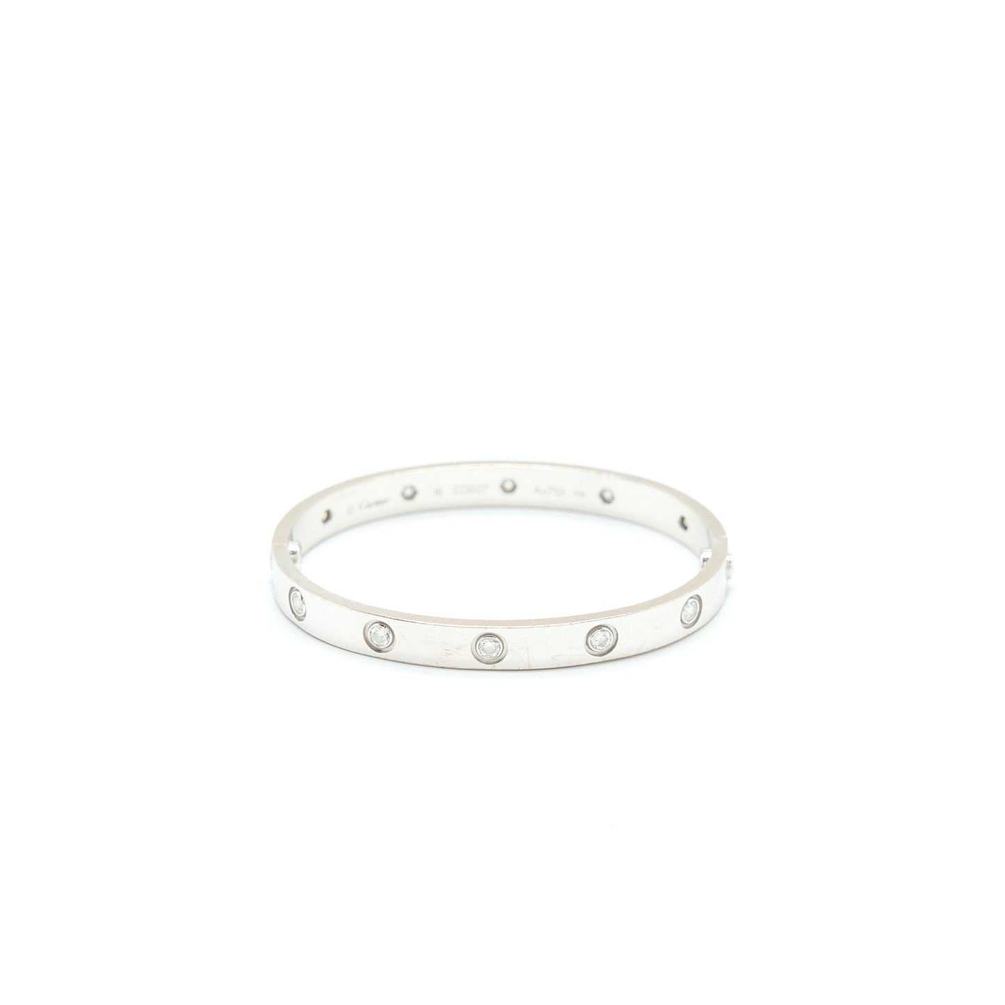 Cartier Size 16 Love Bracelet With 10 Diamonds White Gold