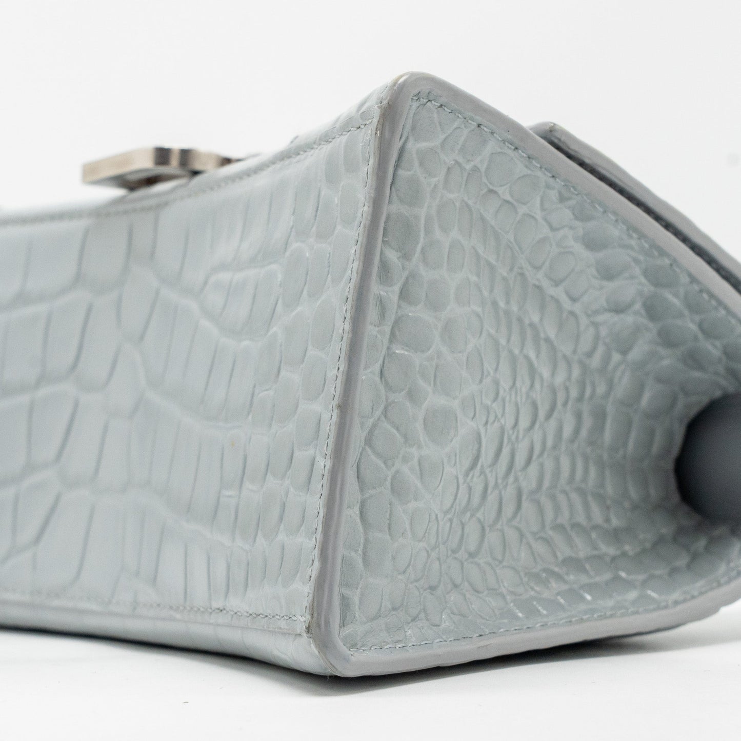 Balenciaga Small Hourglass Bag Croc-embossed Calfskin Grey SHW