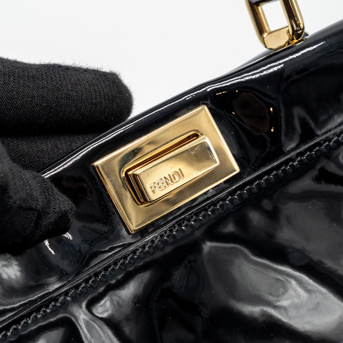 FENDI MINI PEEKABOO PATENT BLACK GHW