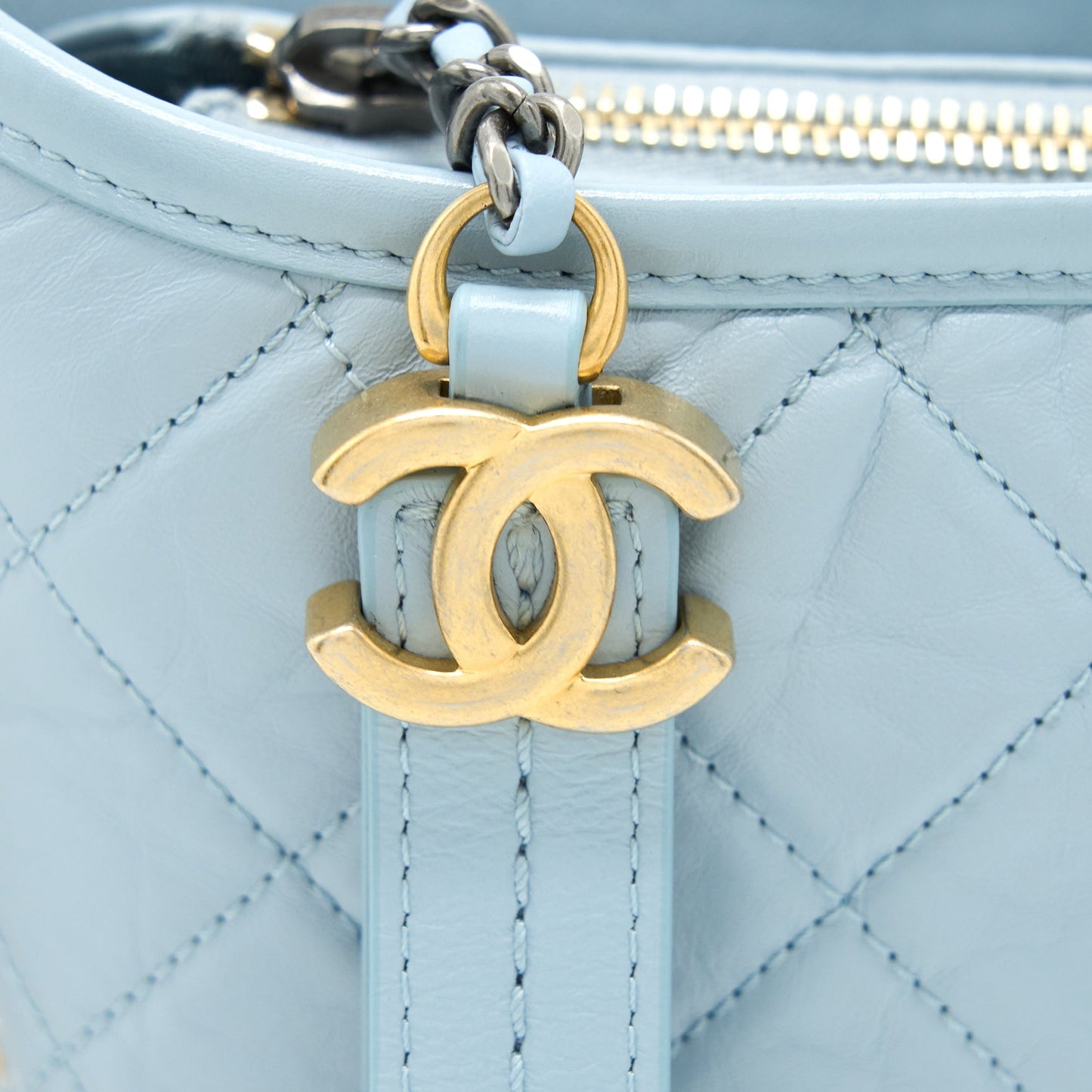 Chanel Small Gabrielle Hobo Bag Lambskin Light Blue Multicolour Hardware
