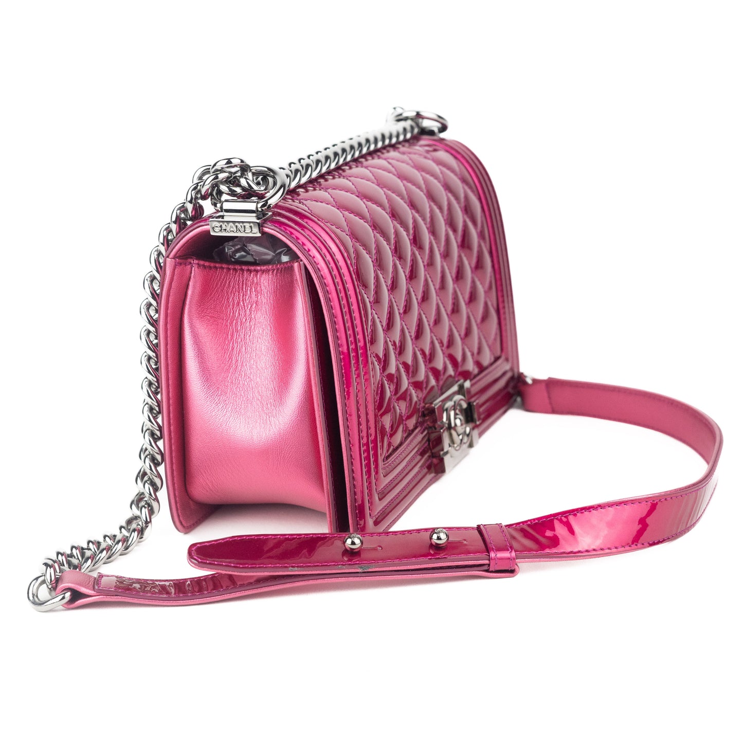 Chanel Patent Medium Boy Bag in Fuchsia