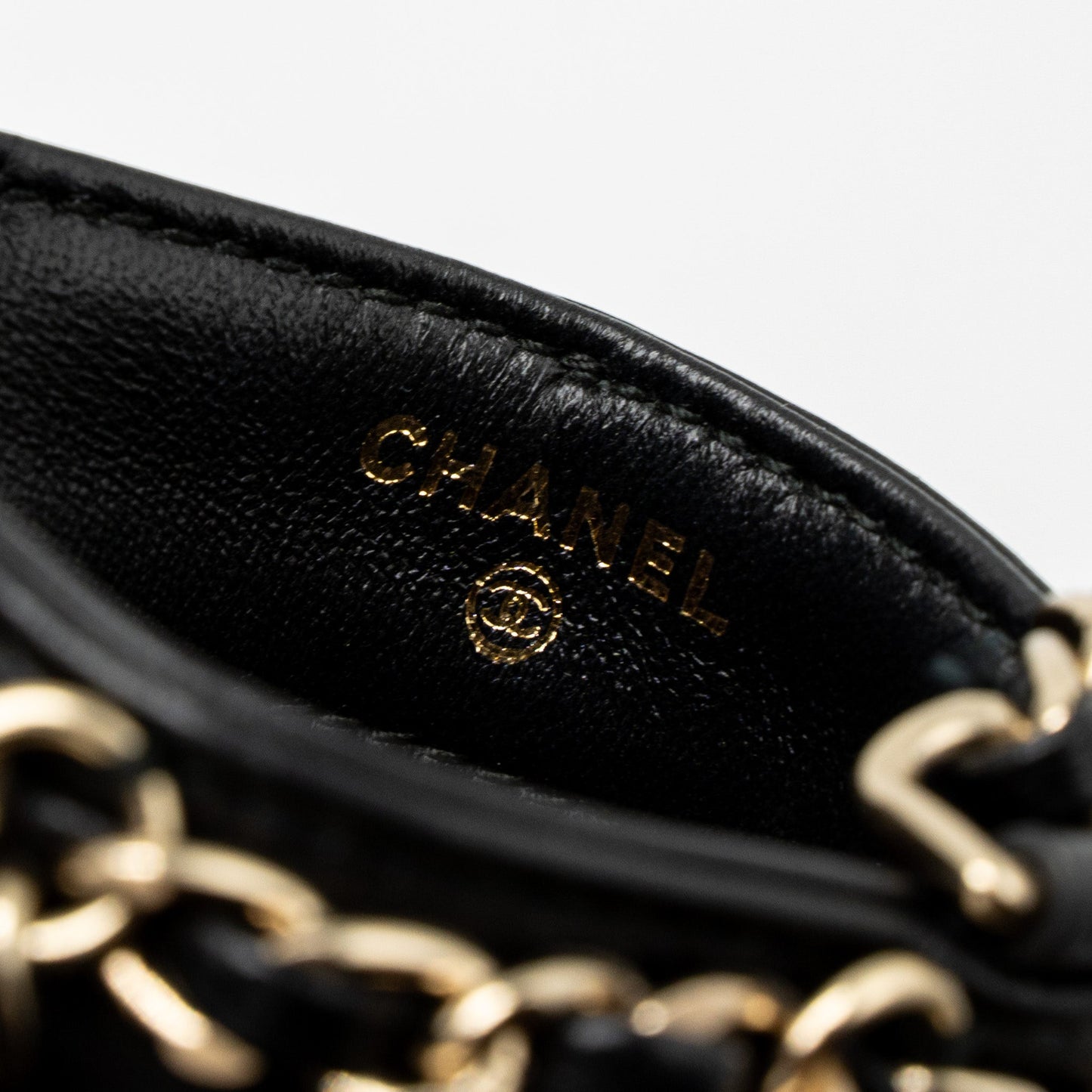 Chanel Gold Cluth O Chain Vertical Phone Holder Lambskin Black GHW
