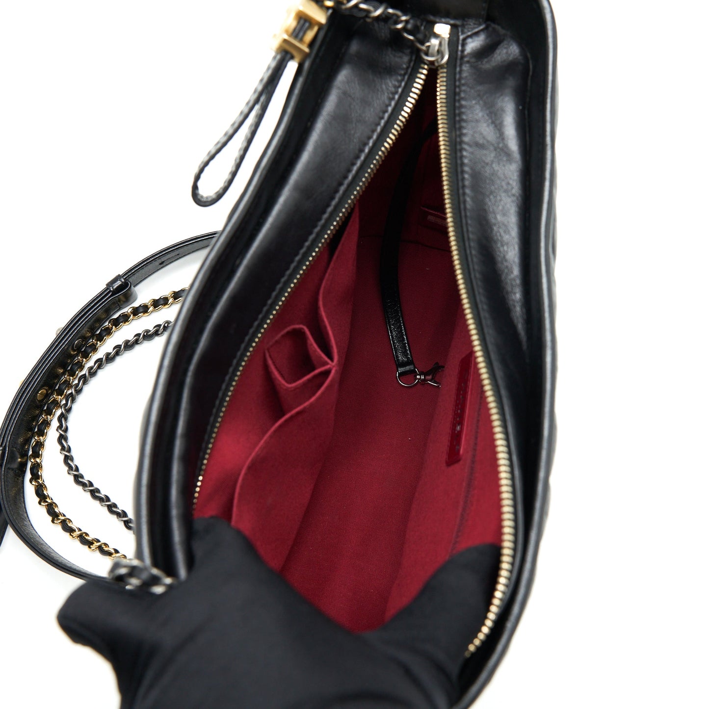 Chanel Large Gabrielle Hobo Bag Chevron Calfskin Black With Gold/Sliver Hardware