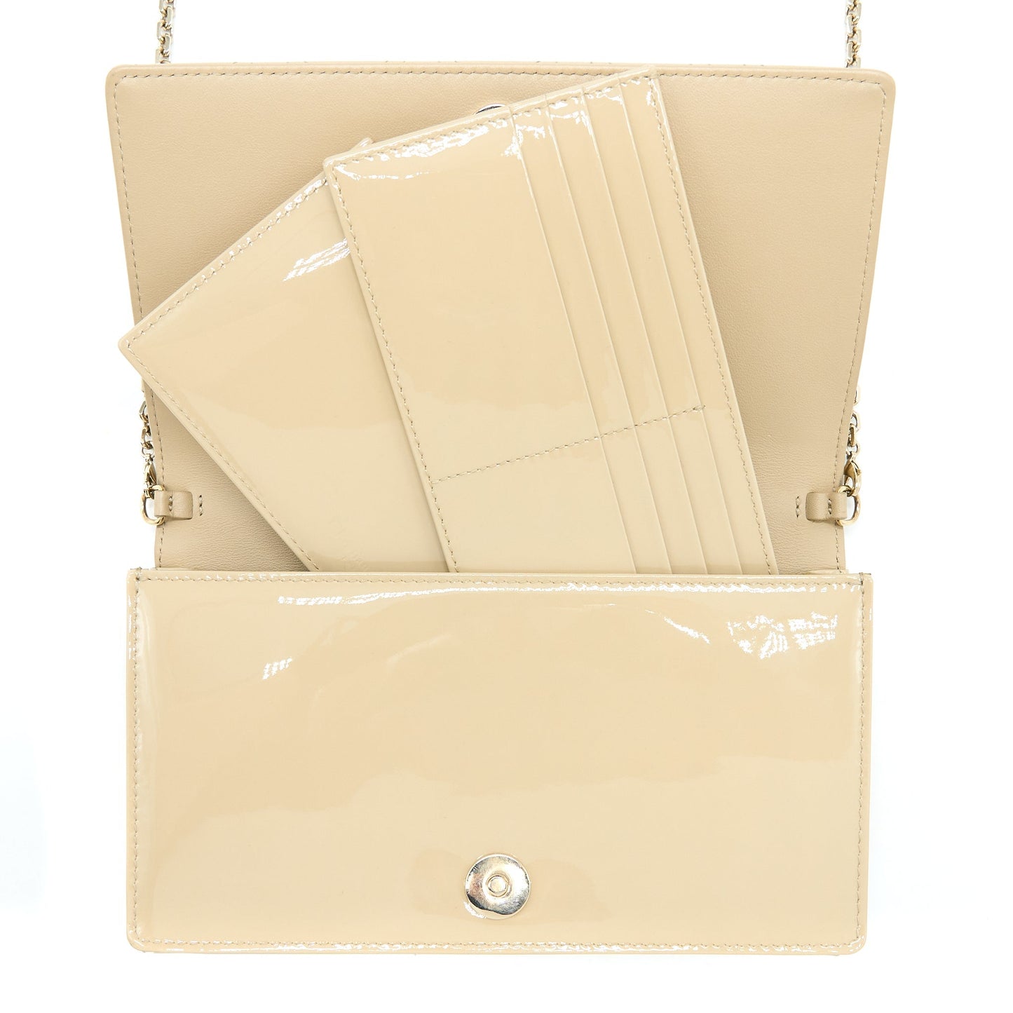 Luxury Dior Lady Luxury Dior Pouch With Chain Patent Beige LGHW