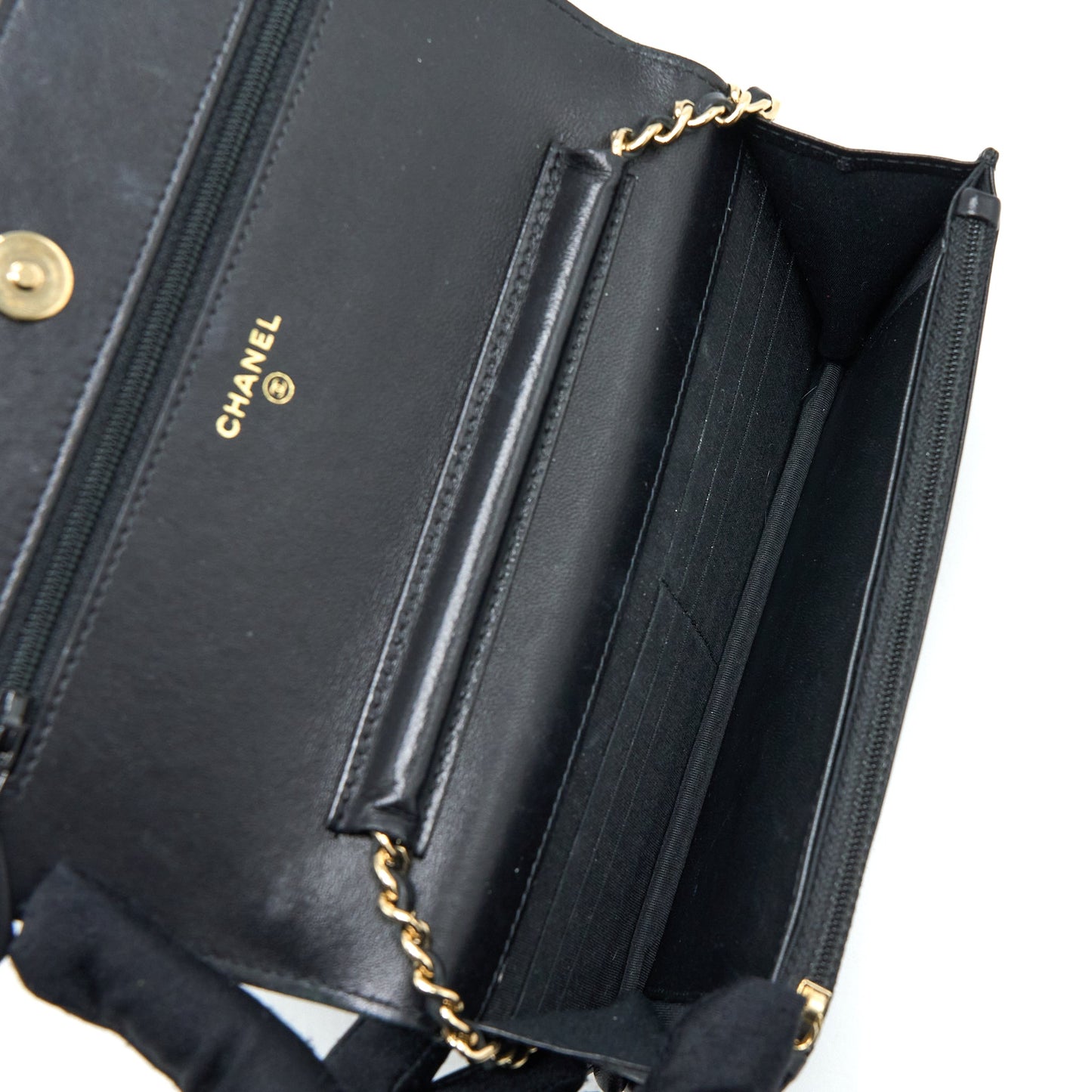 Chanel Quilted Wallet on Chain with Camellia Chain Lambskin Black LGHW