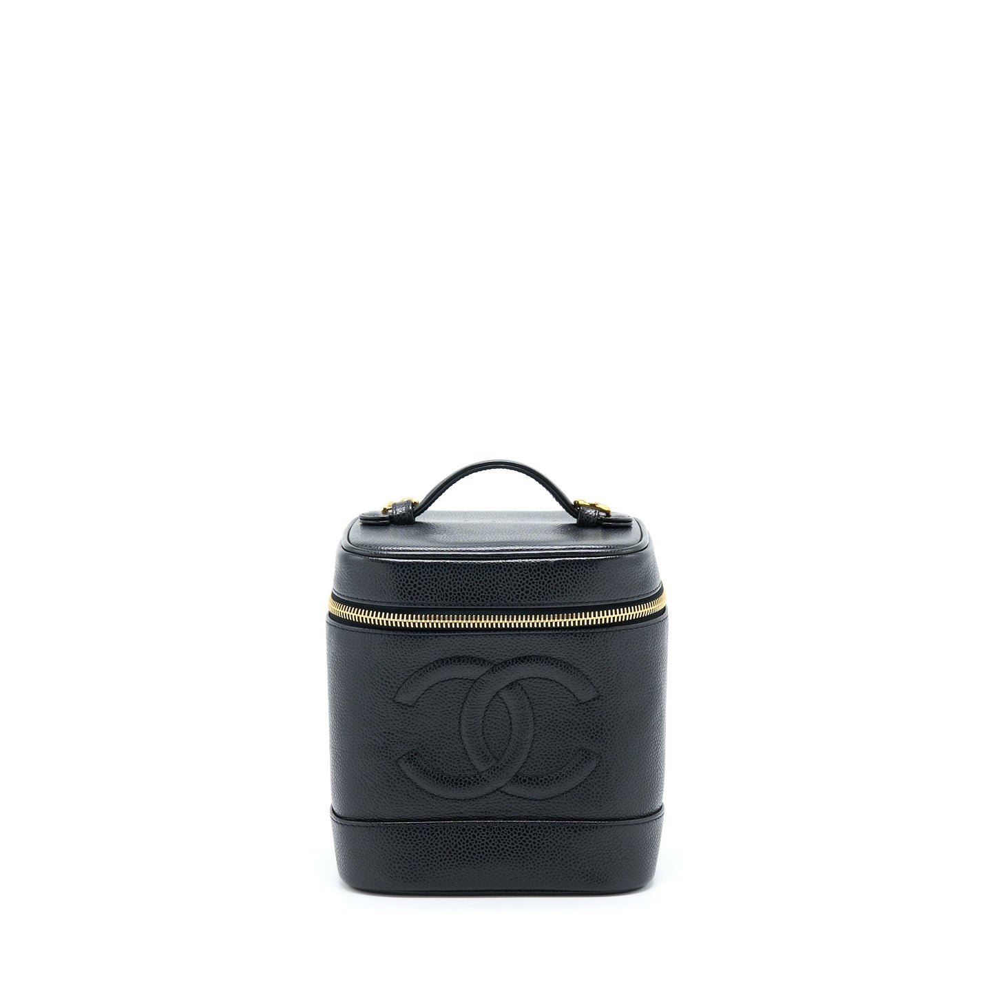 Chanel Vintage Vertical CC Logo Cosmetic Vanity Caviar Black GHW