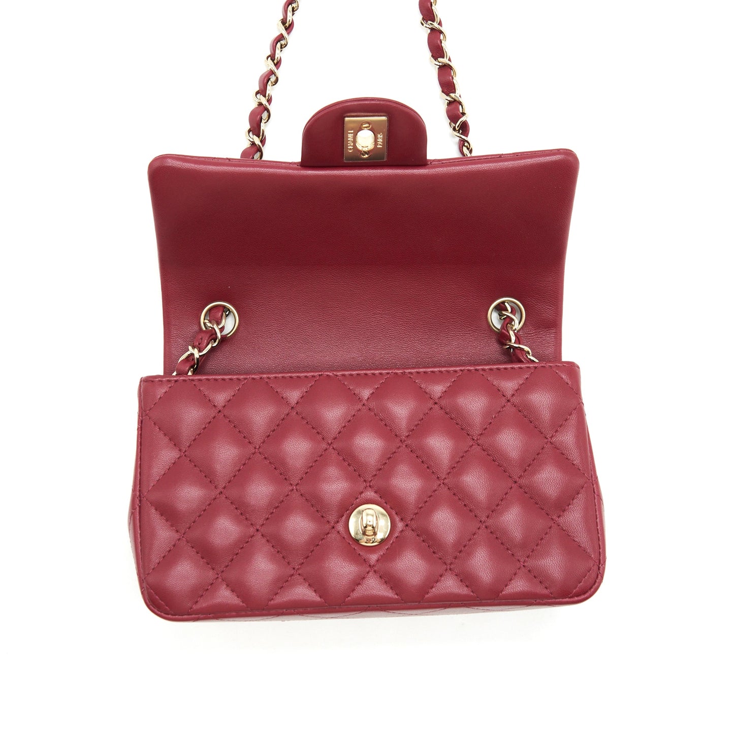 Chanel 22C Mini rectangular flap bag lambskin dark red LGHW microchip