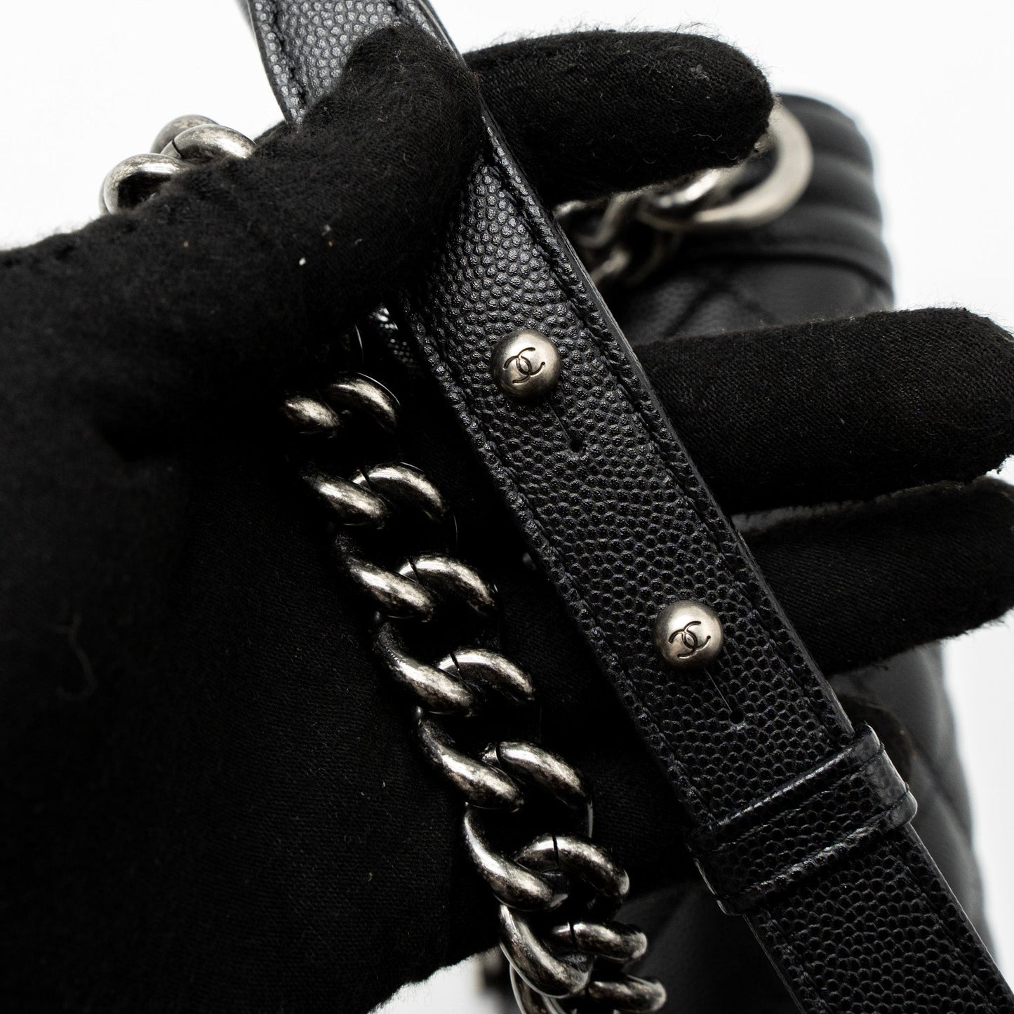 Chanel Small Boy Bag Caviar Black SHW (Microchip)
