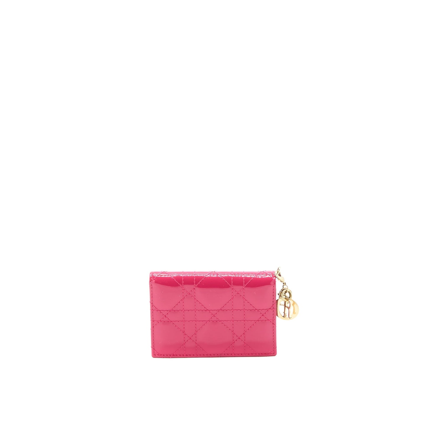 Luxury Dior Flap Card Holder Patent Calfskin Pink GHW