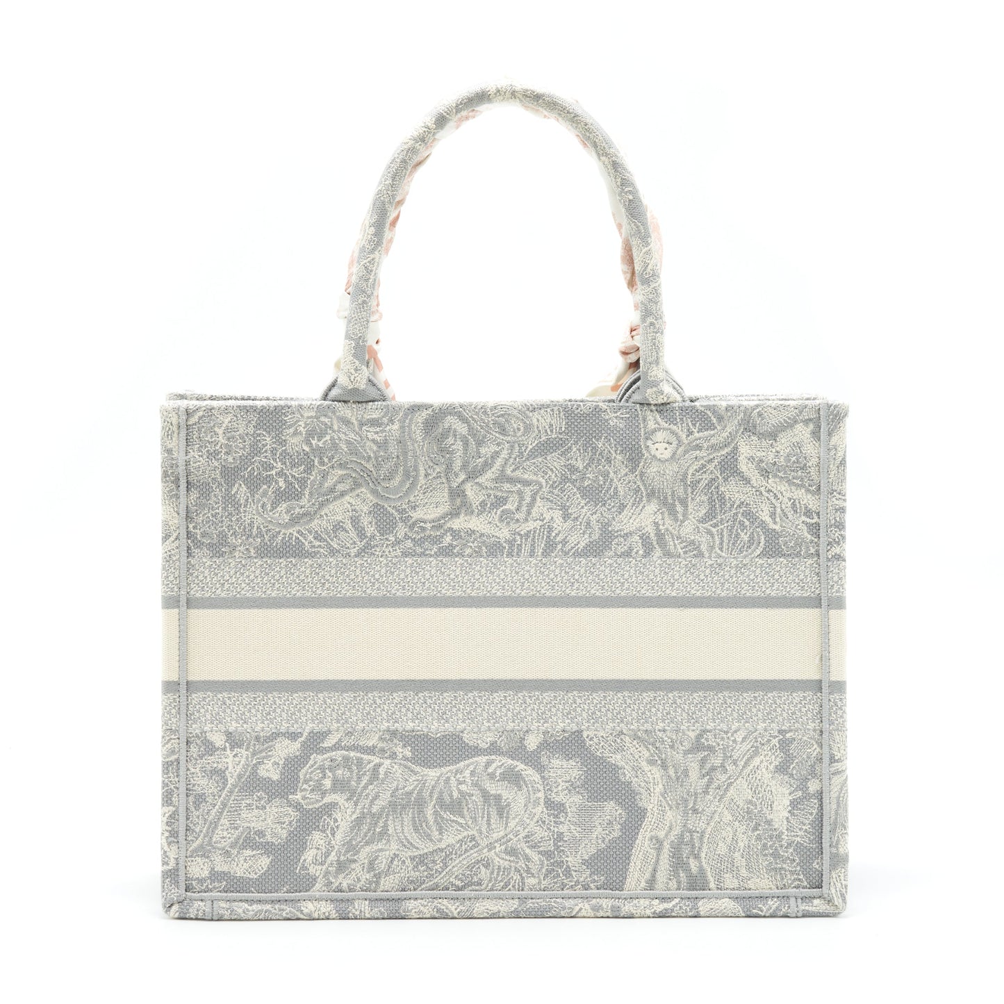 Luxury Dior Medium (Old Small) Book Tote Grey Toile De Jouy Reverse Embroidery With An Extra Twilly