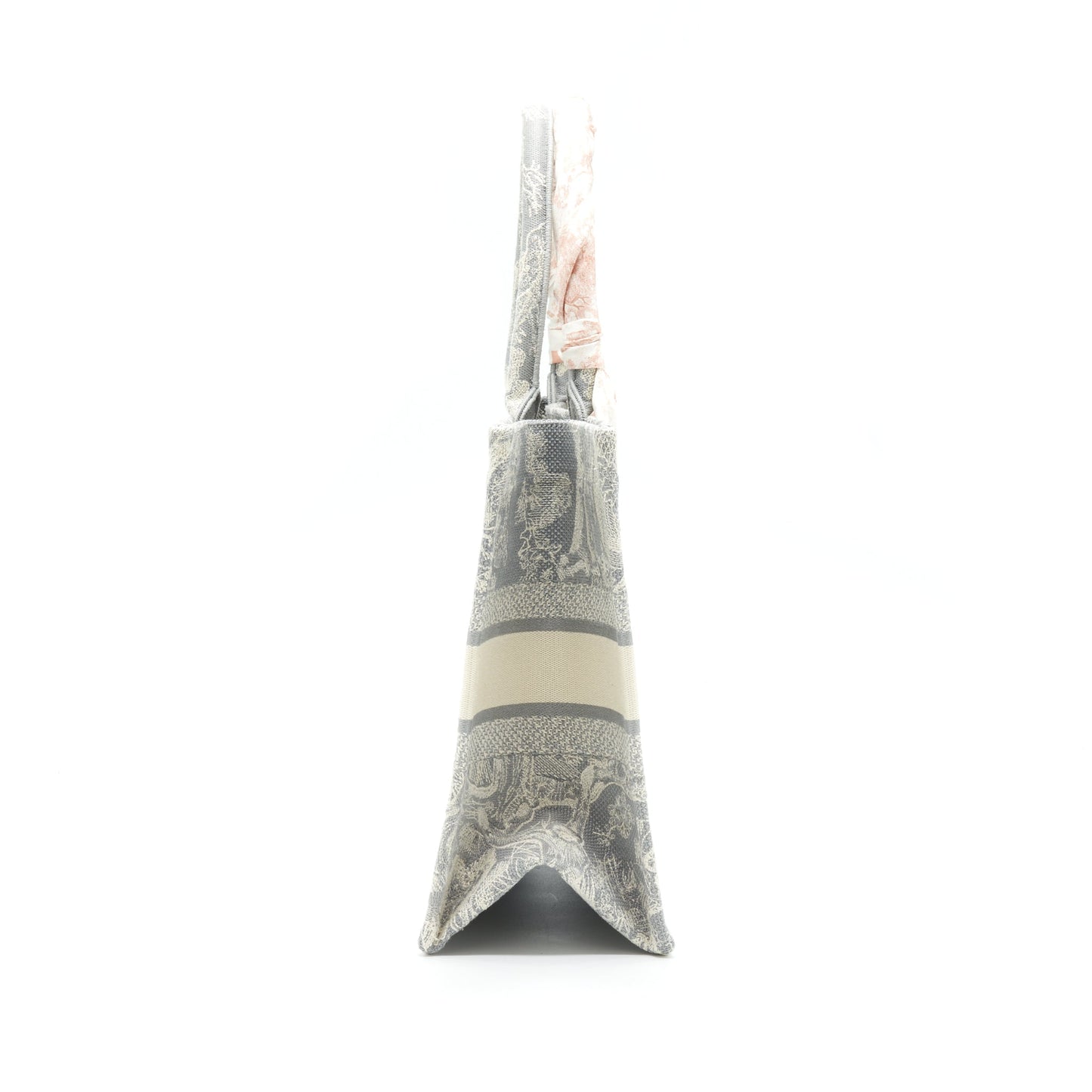 Luxury Dior Medium (Old Small) Book Tote Grey Toile De Jouy Reverse Embroidery With An Extra Twilly