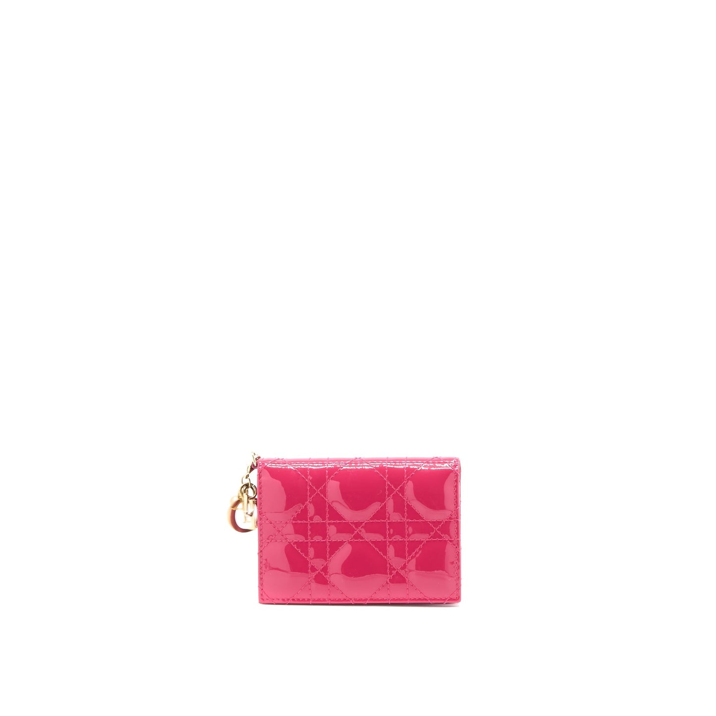 Luxury Dior Flap Card Holder Patent Calfskin Pink GHW
