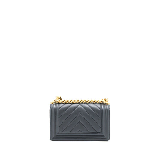 Chanel Small Boy Bag Chevron Caviar Dark Grey Brushed GHW (Microchip)