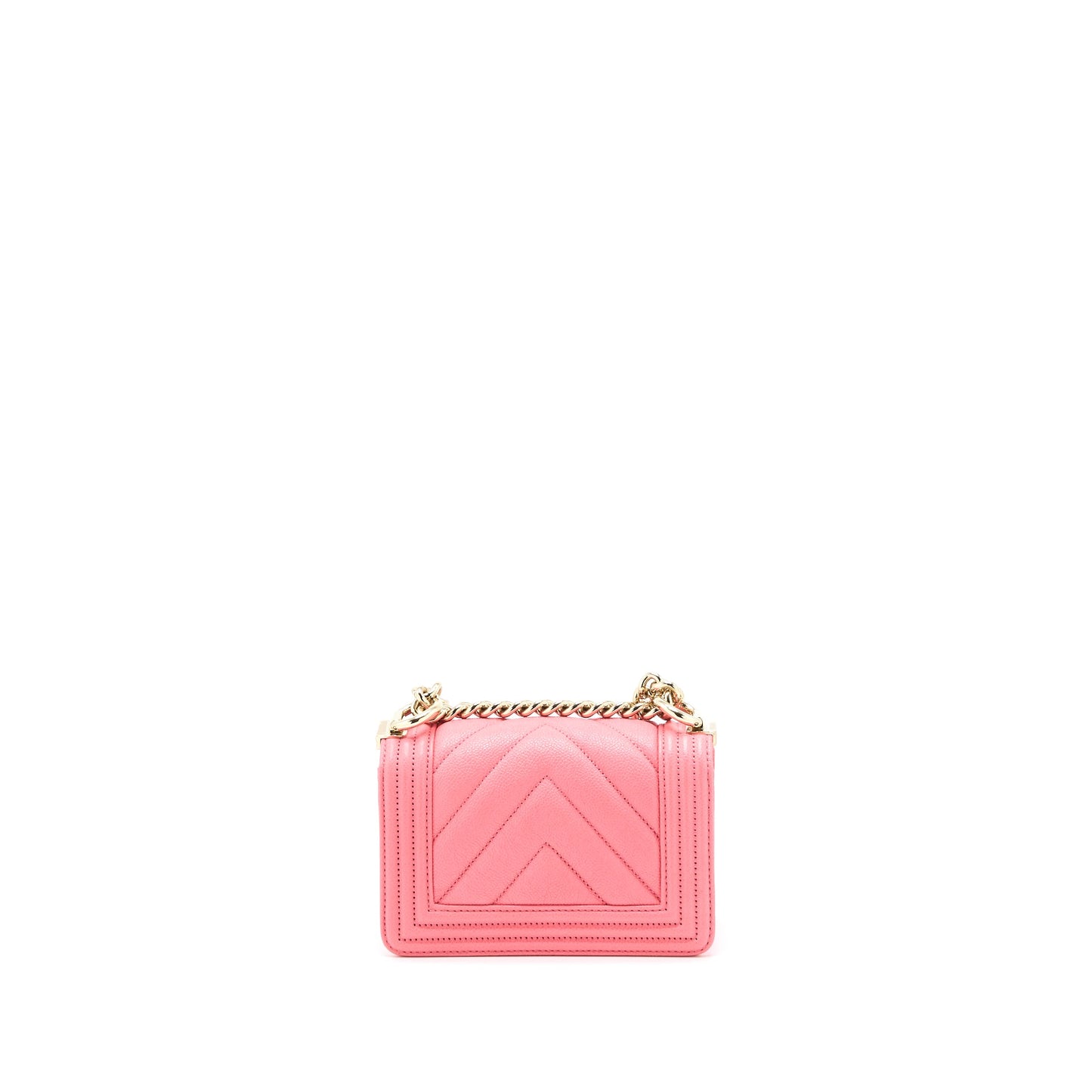 Chanel Super Mini Boy Bag Chevron Caviar Pink LGHW (Microchip)