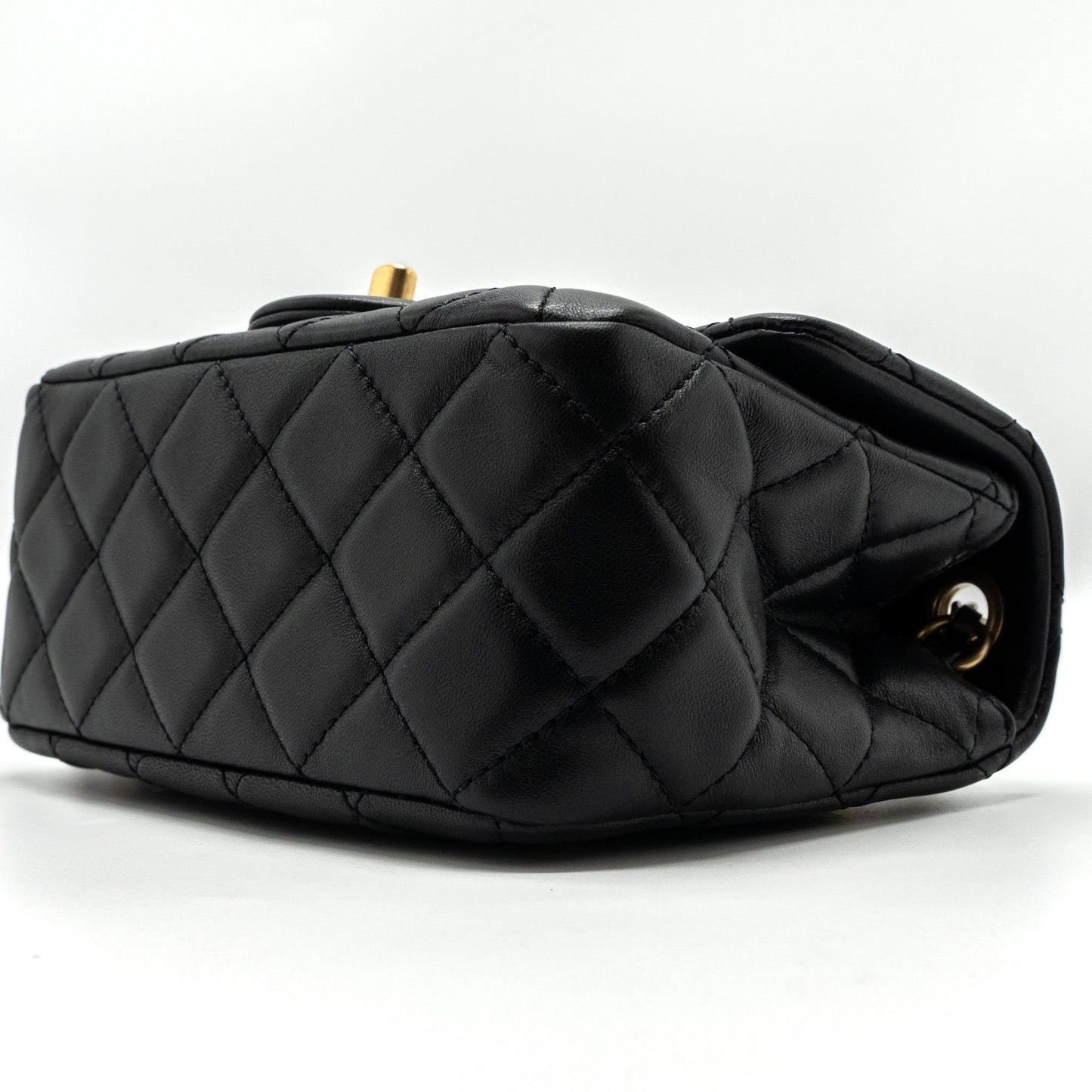 Chanel Pearl Crush Mini  Square Flap Bag Lambskin Black GHW (microchip)