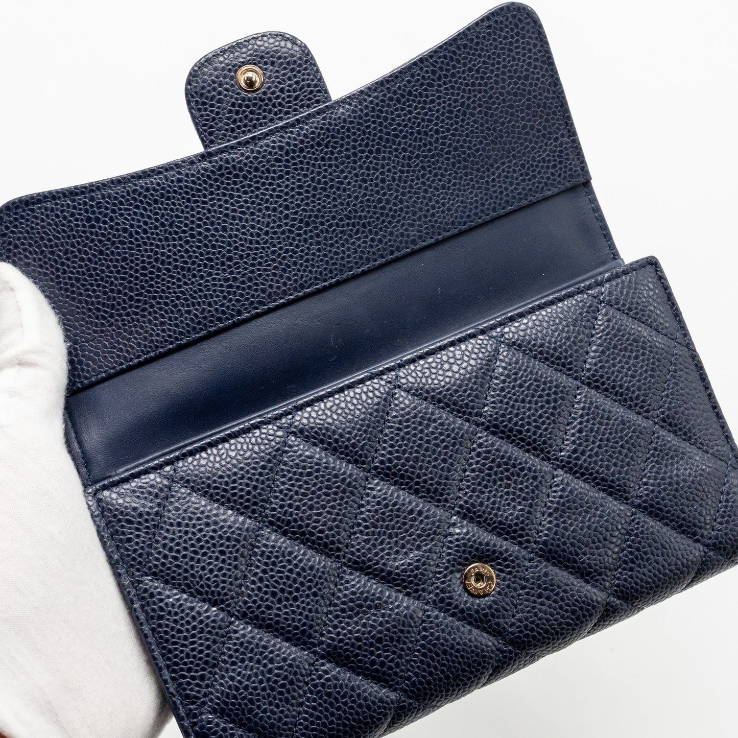 Chanel Classic Flap Long Wallet Caviar Dark Blue SHW