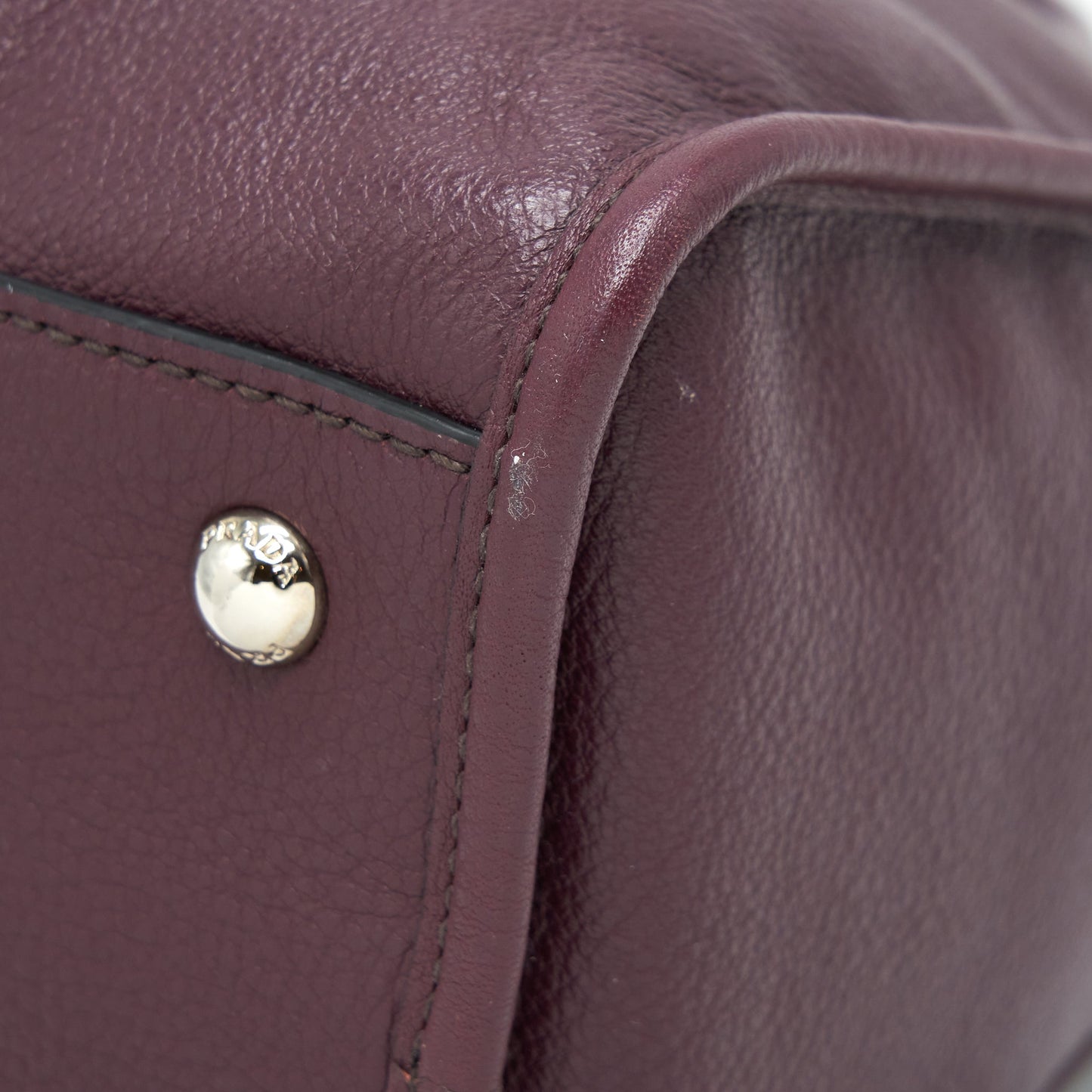 Prada Vitello Phenix Bauletto Tote Bag Grained Calfskin Burgundy SHW