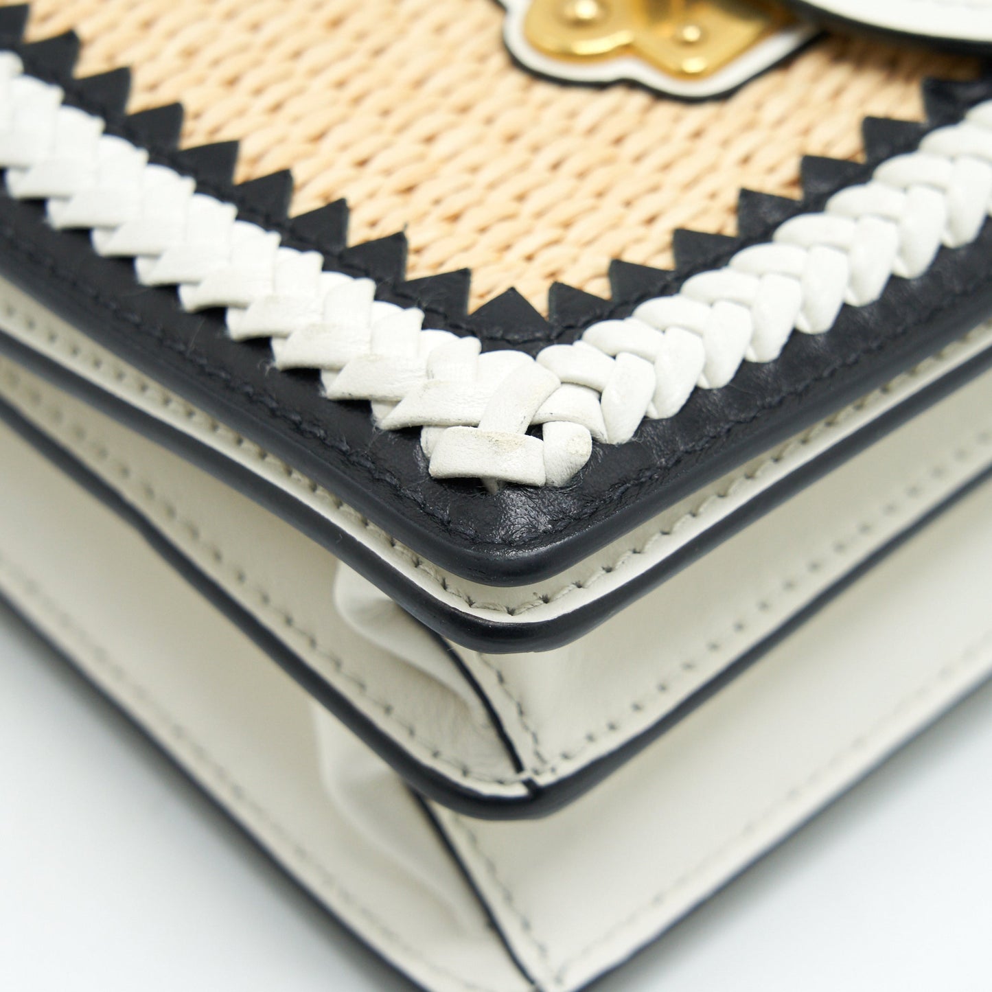 Prada City Calf Raffia Saffiano Cahier Bag White