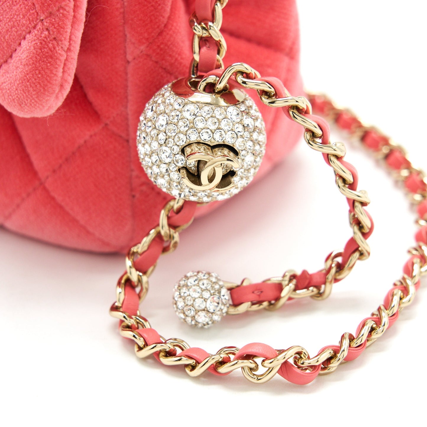 Chanel Pearl Crush Mini Square Flap Bag Velvet Pink GHW