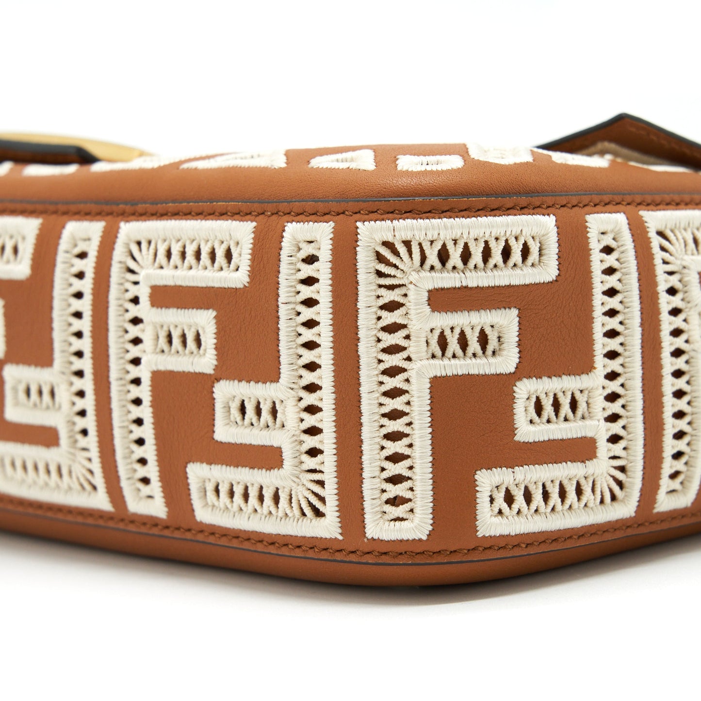 Fendi Baguette Calfskin Brown And White GHW