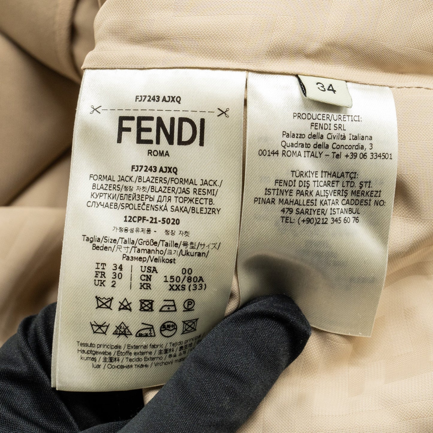 Fendi size 34 jacket silk/viscose/polyamide beige