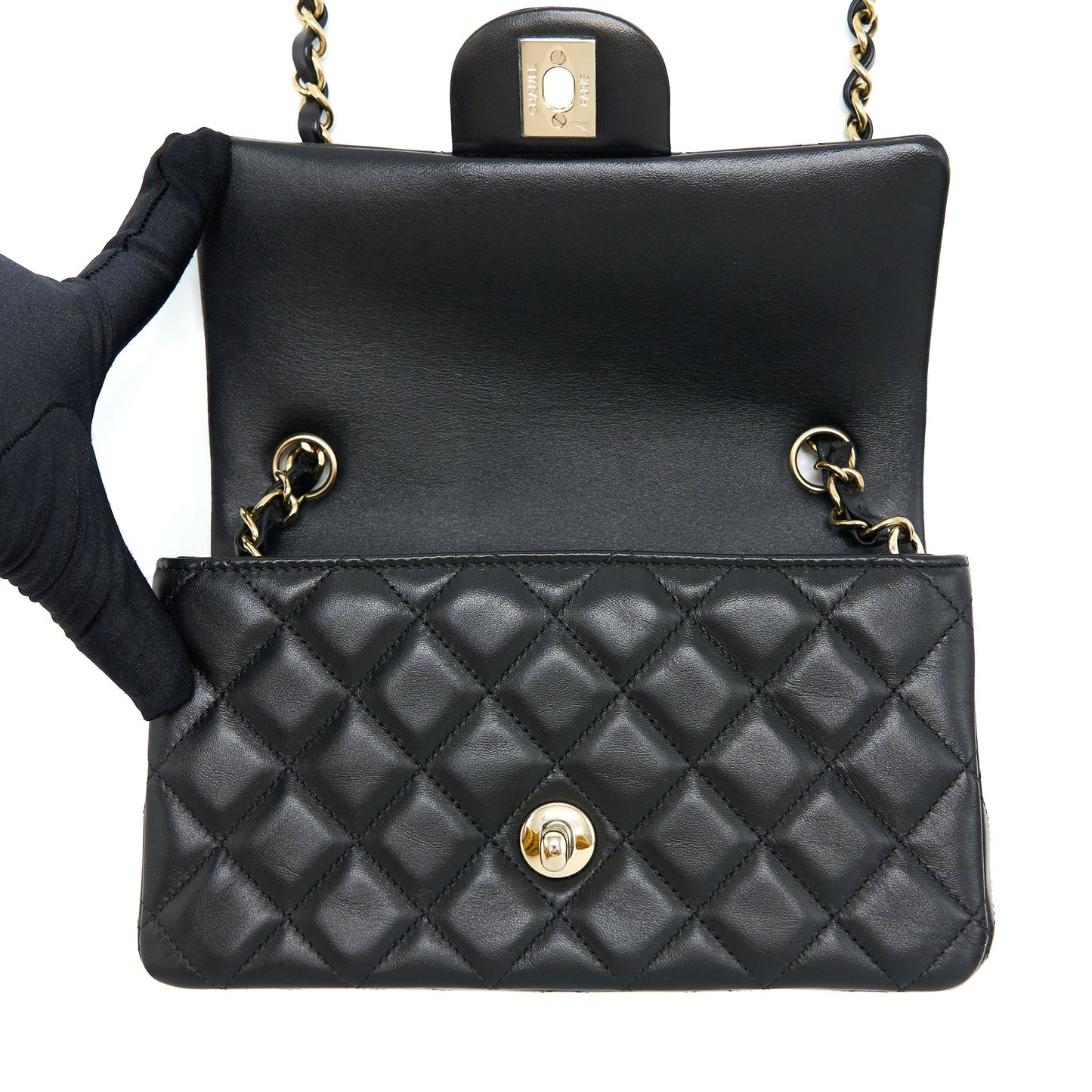 Chanel Mini Rectangular Flap Bag Lambskin Black LGHW (Microchip)