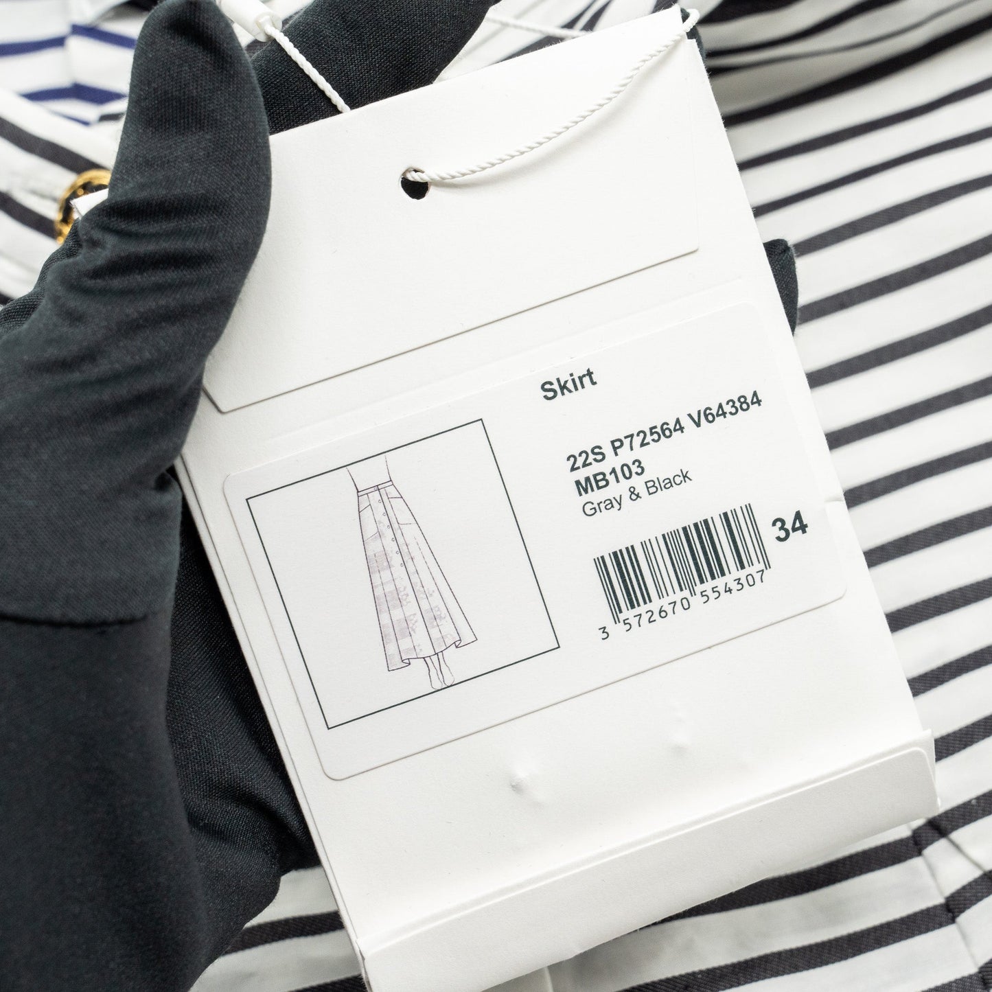 Chanel size 34 22S Long skirt cotton grey/black