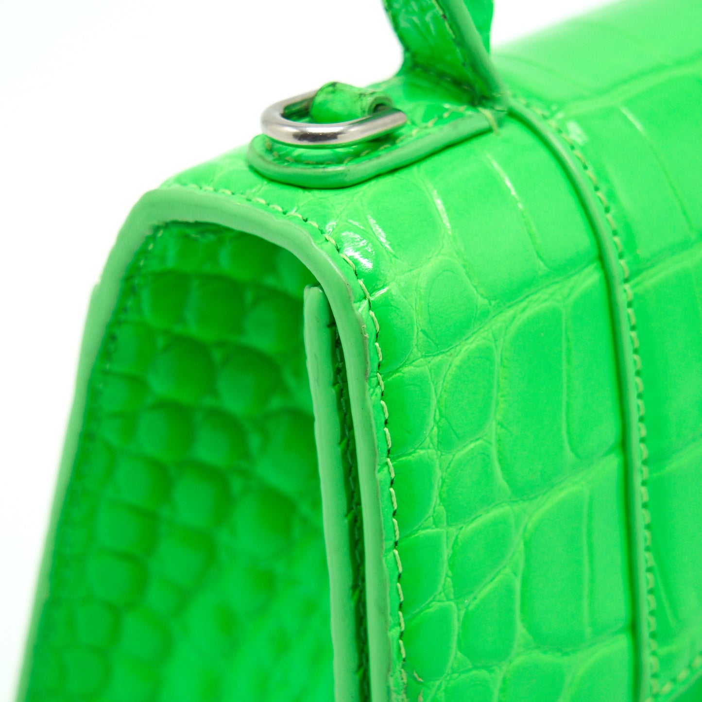 Balenciaga Hourglass XS Croc Embossed Calfskin Green SHW