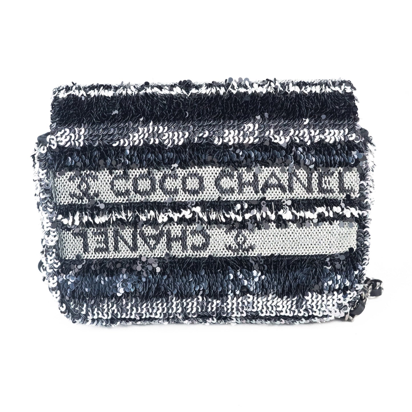 Chanel Mini bag with Chain in Black White and Silver Sequin