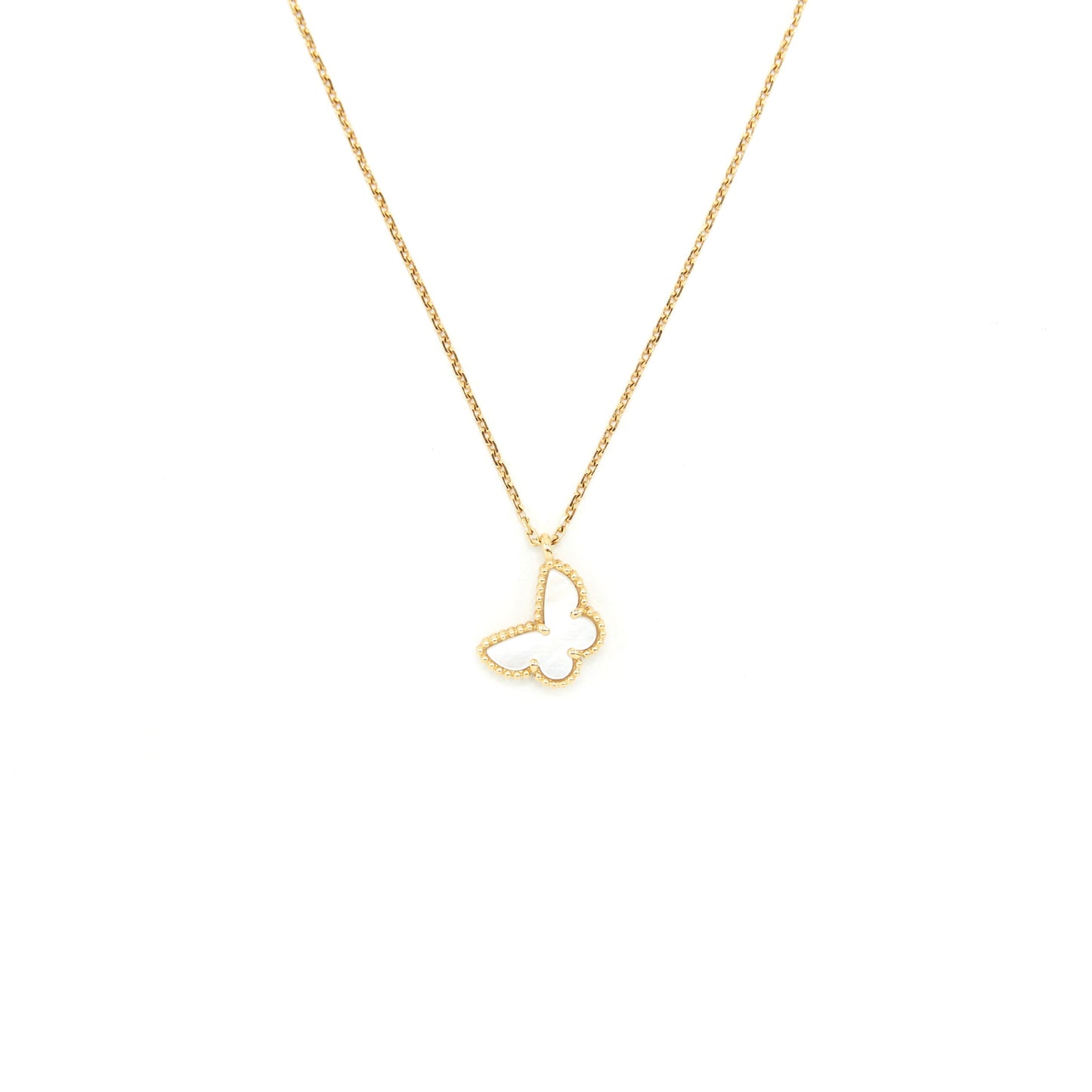 Van Cleef and Arpels Sweet Alhambra Butterfly Pendant Yellow Gold with mother of pearl