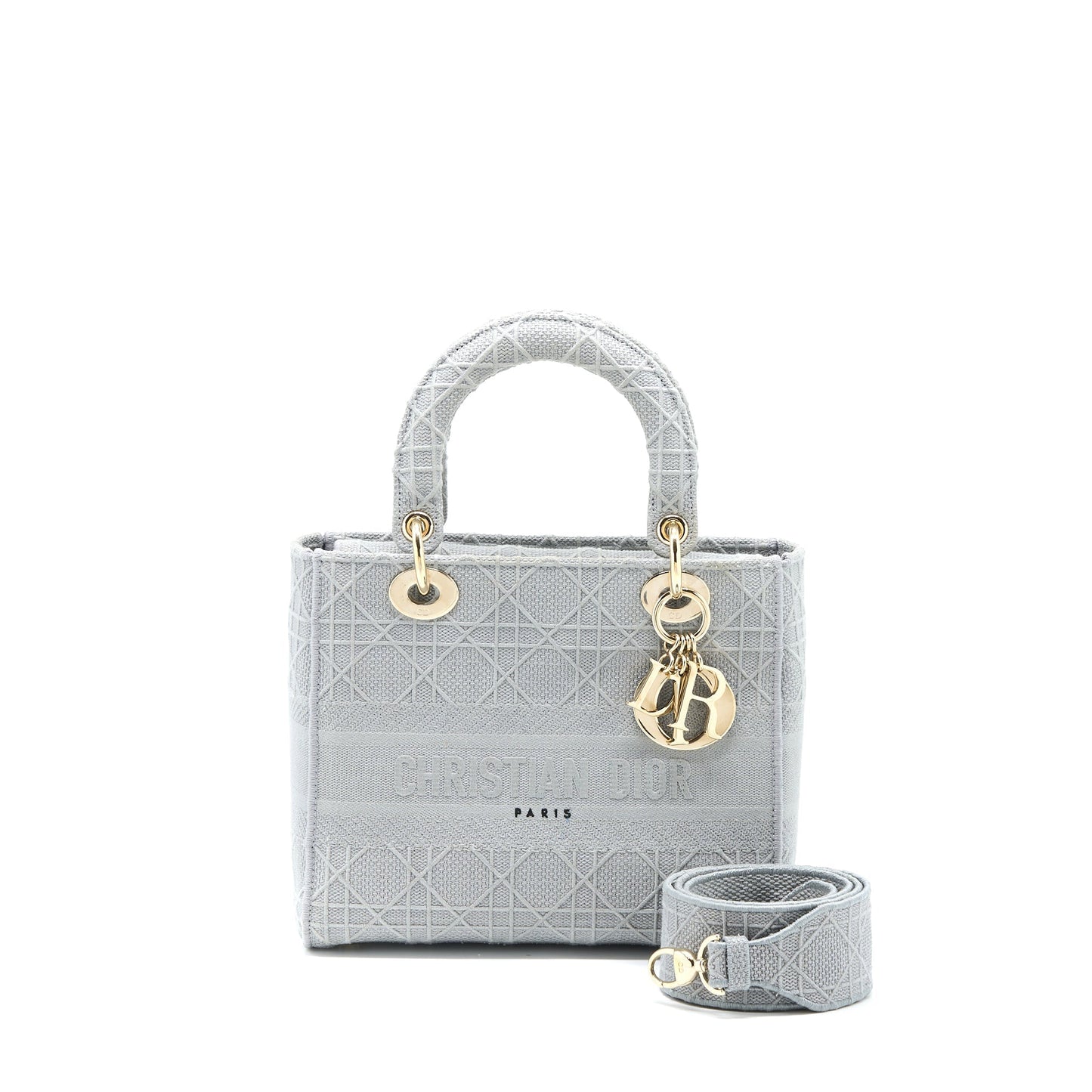 Luxury Dior Medium Lady D-lite Bag Cannage Embroidery Grey LGHW