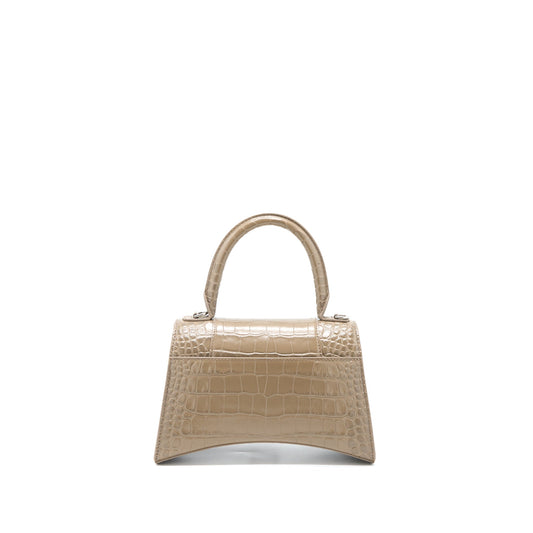 Balenciaga Small Hourglass Bag Cro Embossed Calfskin Dark Beige SHW