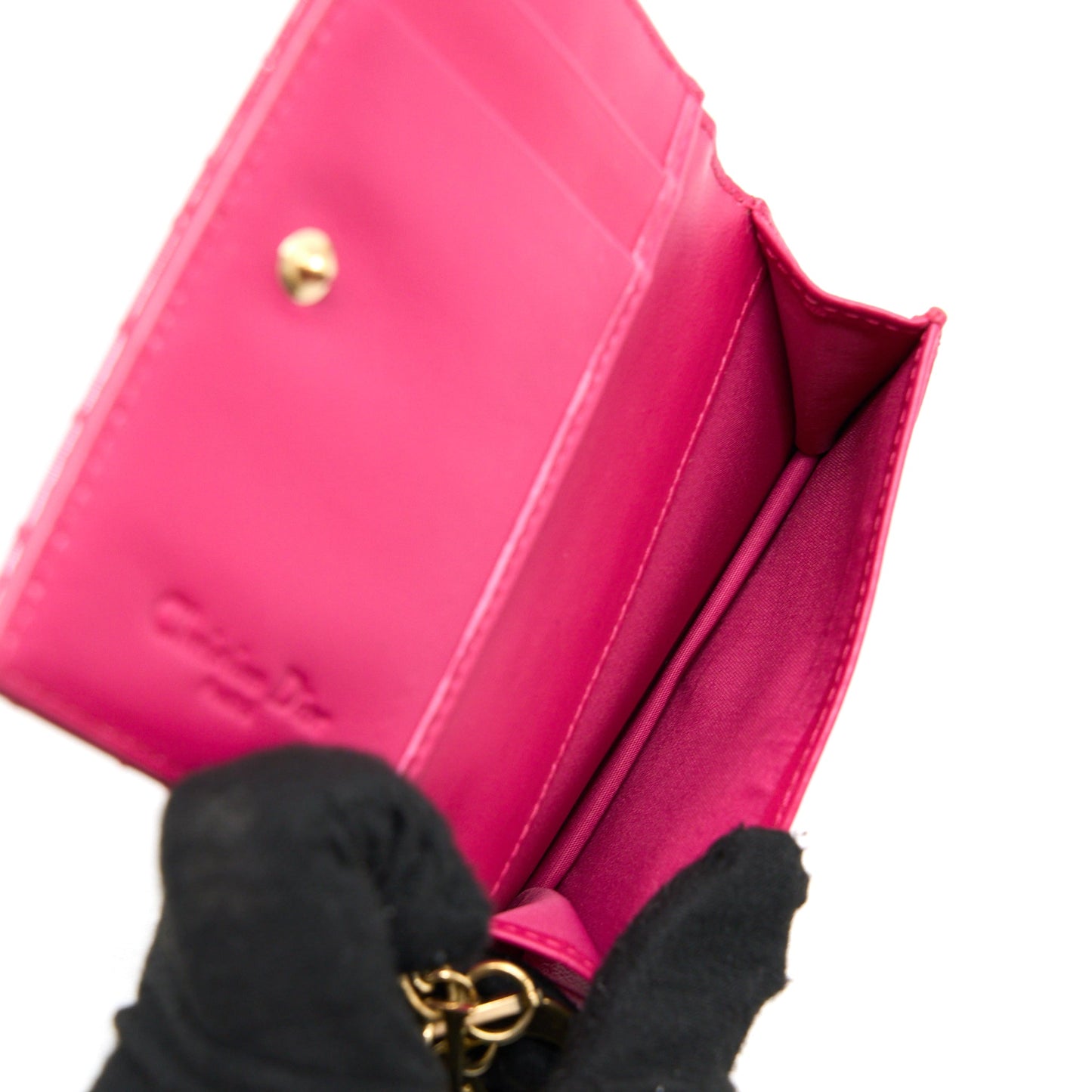 Luxury Dior Flap Card Holder Patent Calfskin Pink GHW