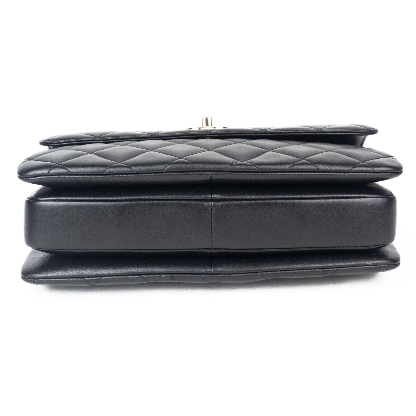 Chanel Flap Bag with Top Handle in Black Lambskin and Gold Toned Hardware