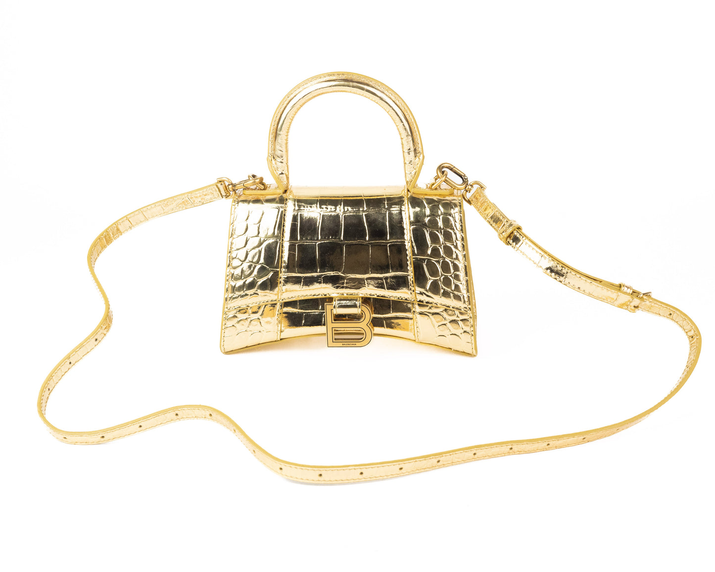 Balenciaga Gold Croc Embossed Hourglass XS Top-handle Bag