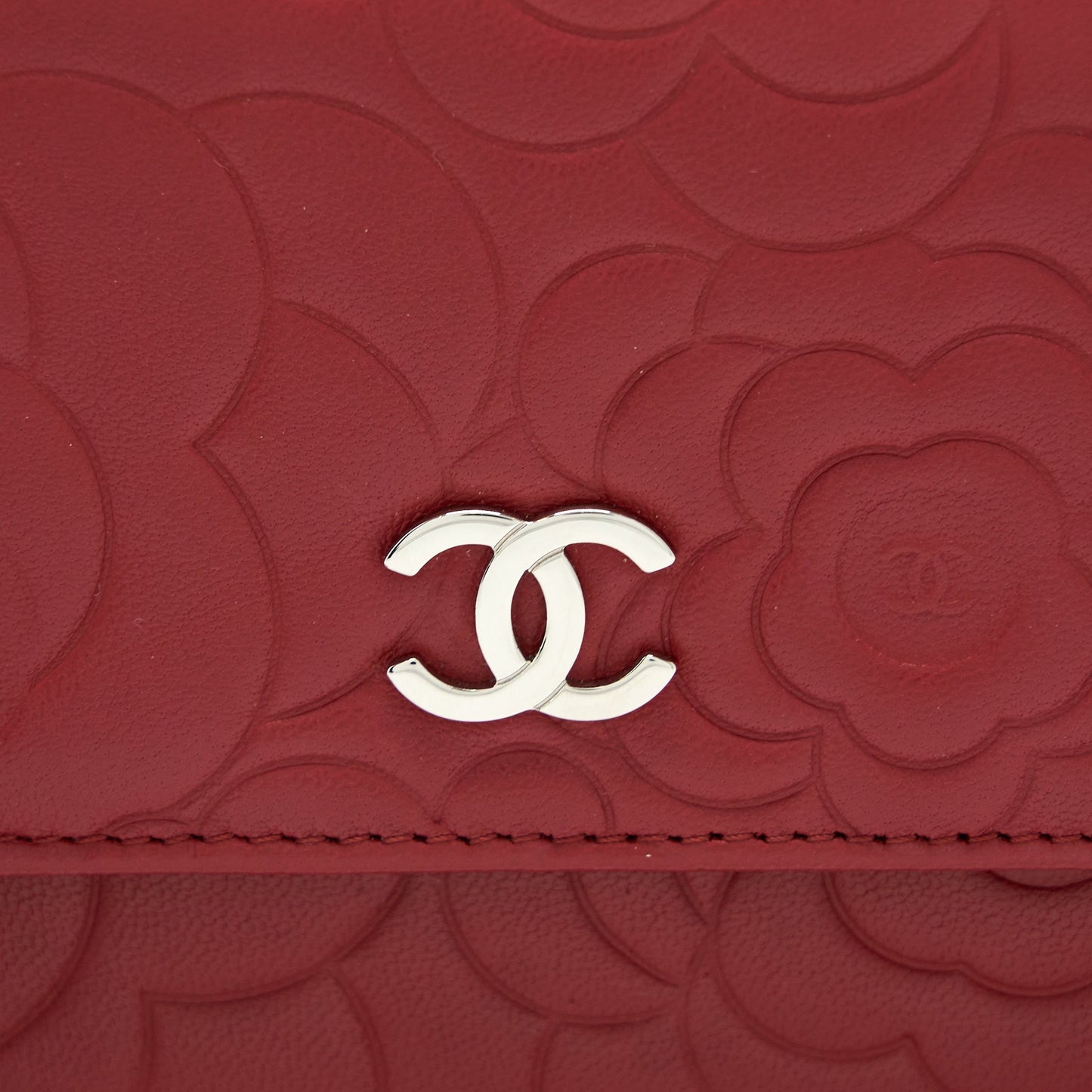 Chanel Camellia Wallet on Chain Lambskin Red SHW