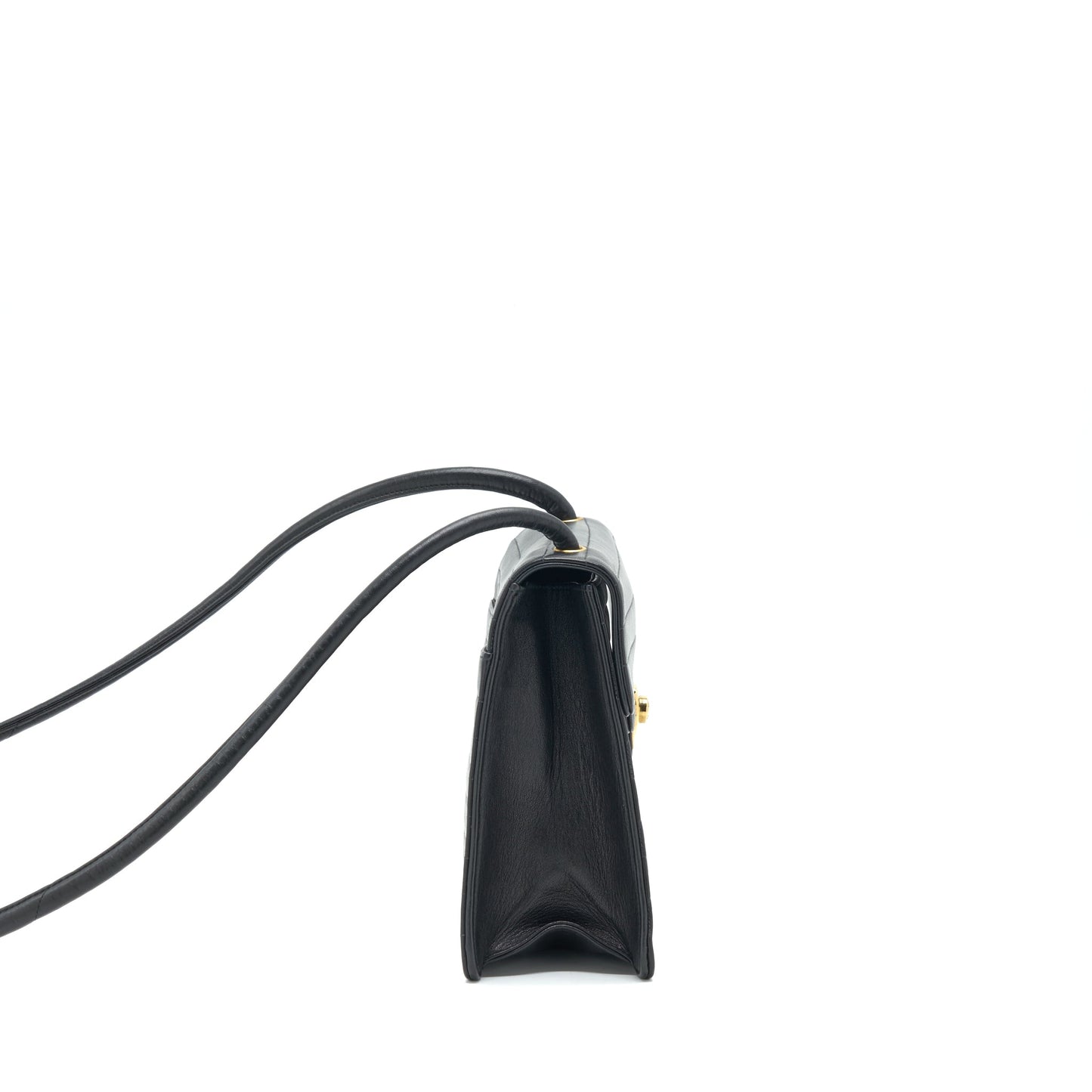 Chanel Vintage Kelly Flap Bag With Long Strap Black 24k GHW