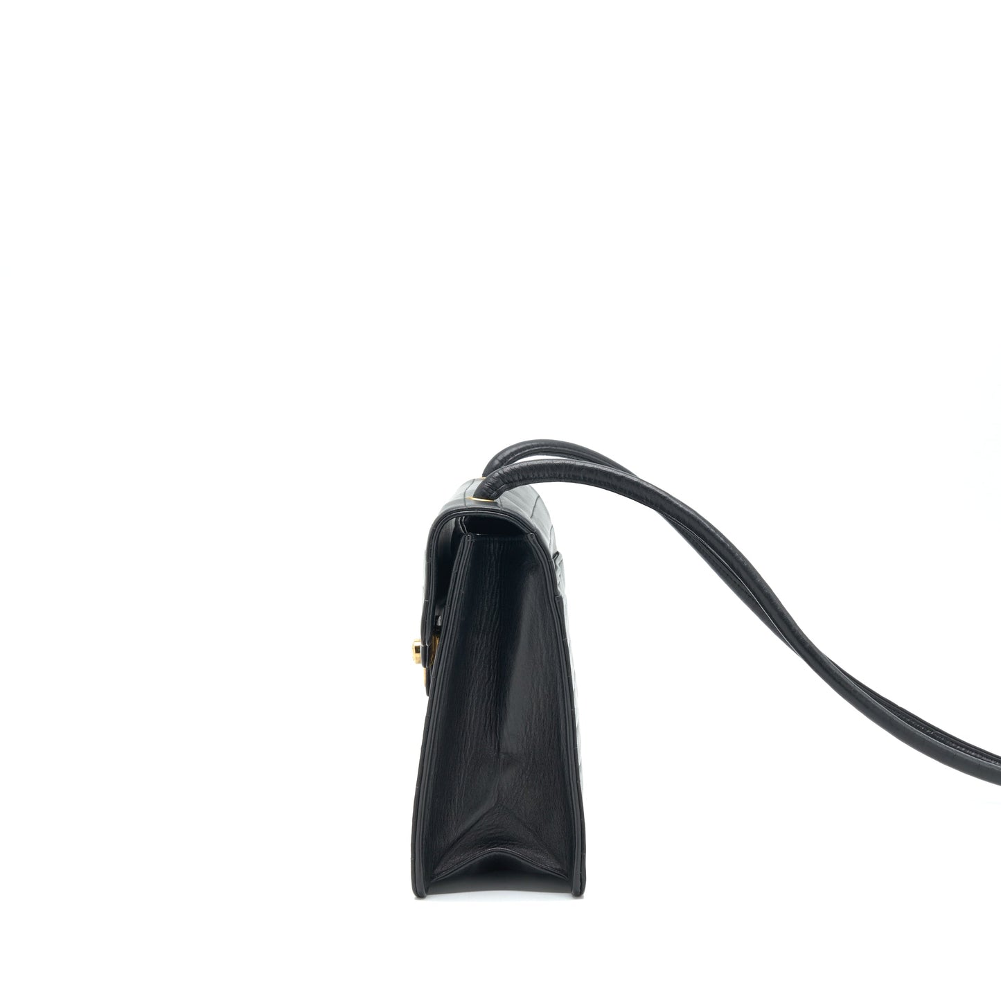 Chanel Vintage Kelly Flap Bag With Long Strap Black 24k GHW