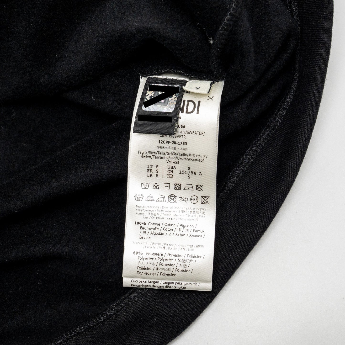 Fendi Size S Fendi Roma Sweatshirt with Ribbon Cotton Black/Gold