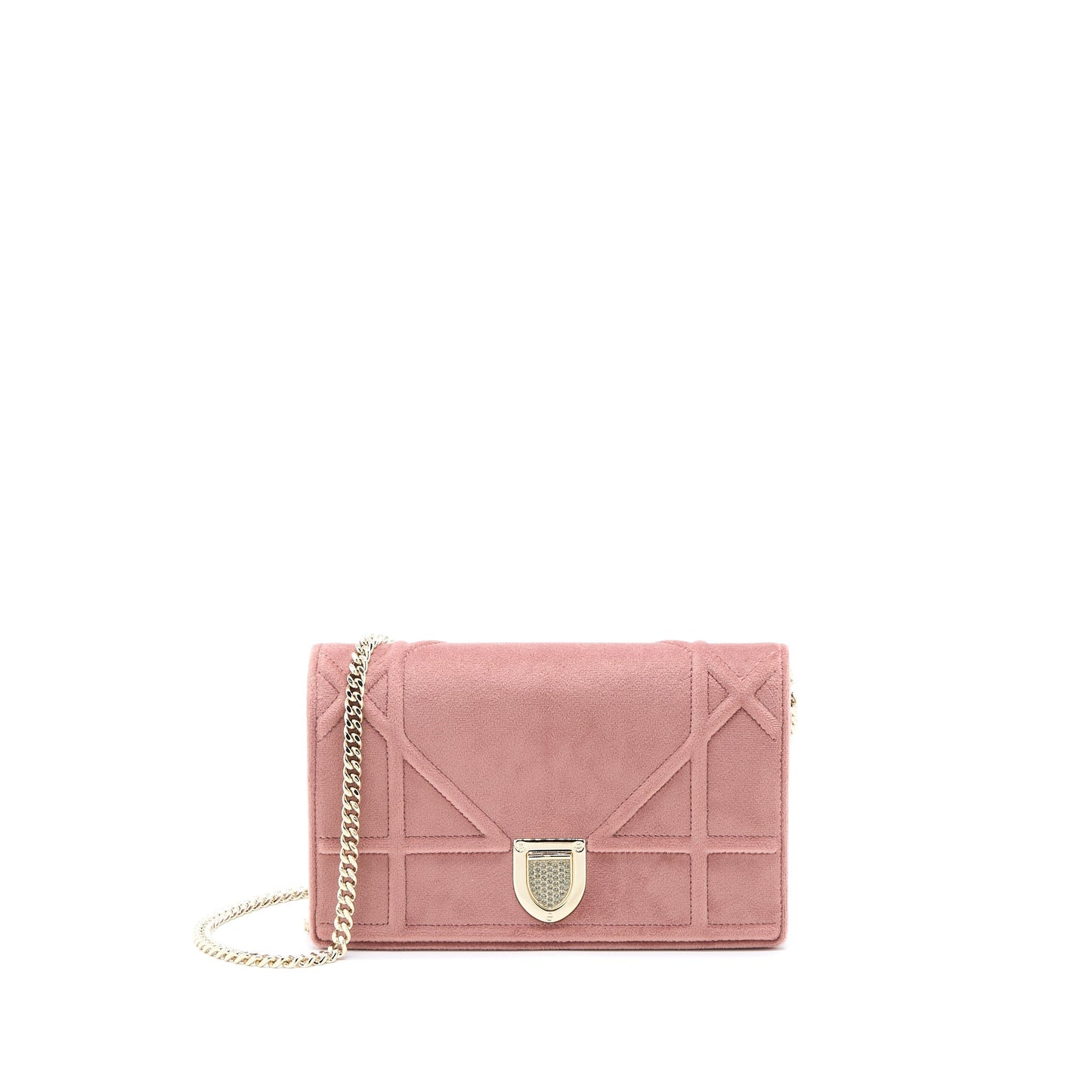 Luxury Dior Luxury Diorma Wallet On Chain Velvet Pink GHW