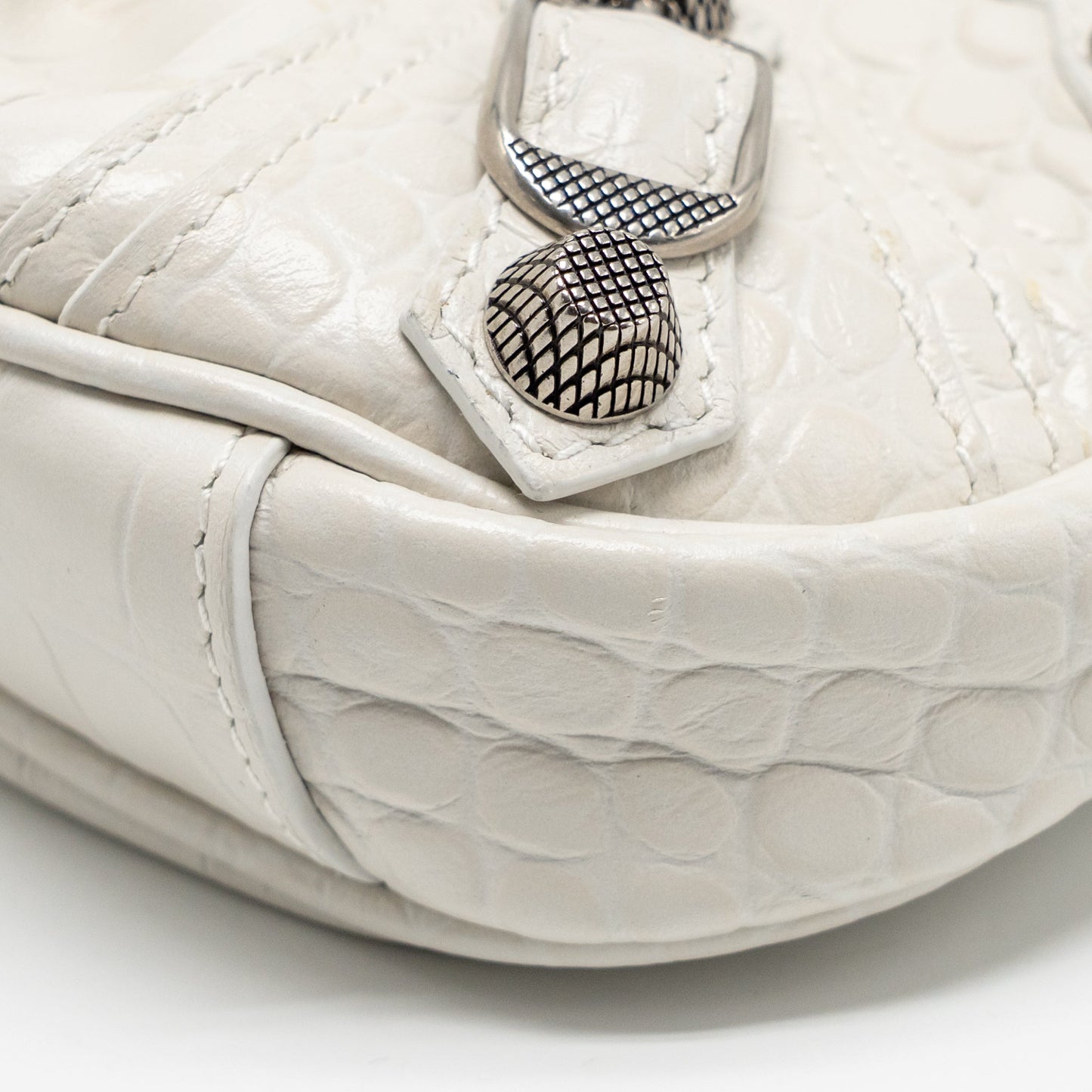 Balenciaga Mini Le Cagole Shoulder Bag Croc-Embossed Calfskin White SHW