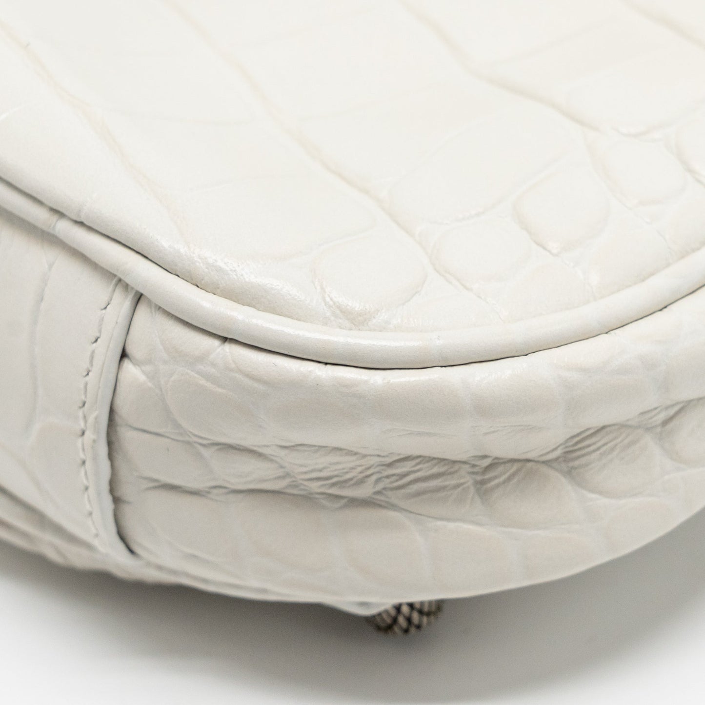 Balenciaga Mini Le Cagole Shoulder Bag Croc-Embossed Calfskin White SHW
