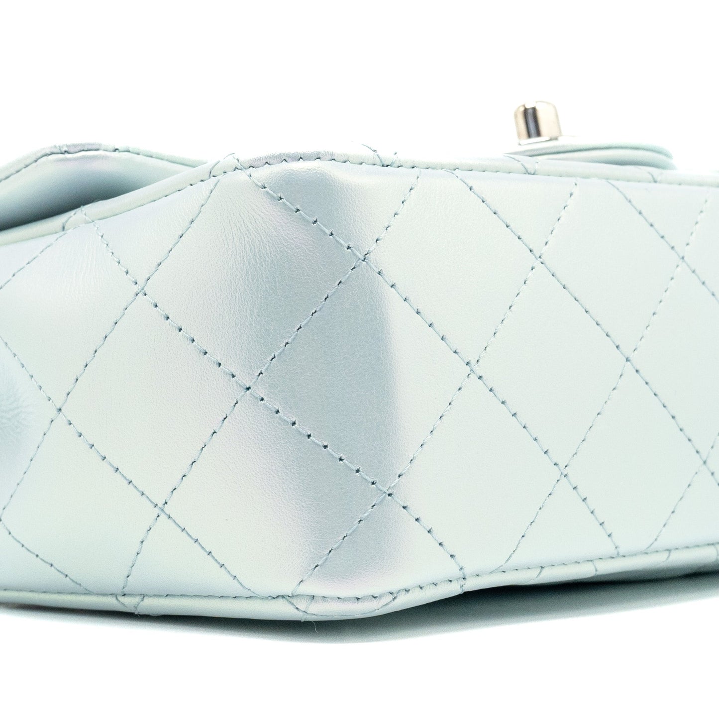 Chanel 21K mini rectangular flap bag calfskin iridescent light blue SHW (microchip)