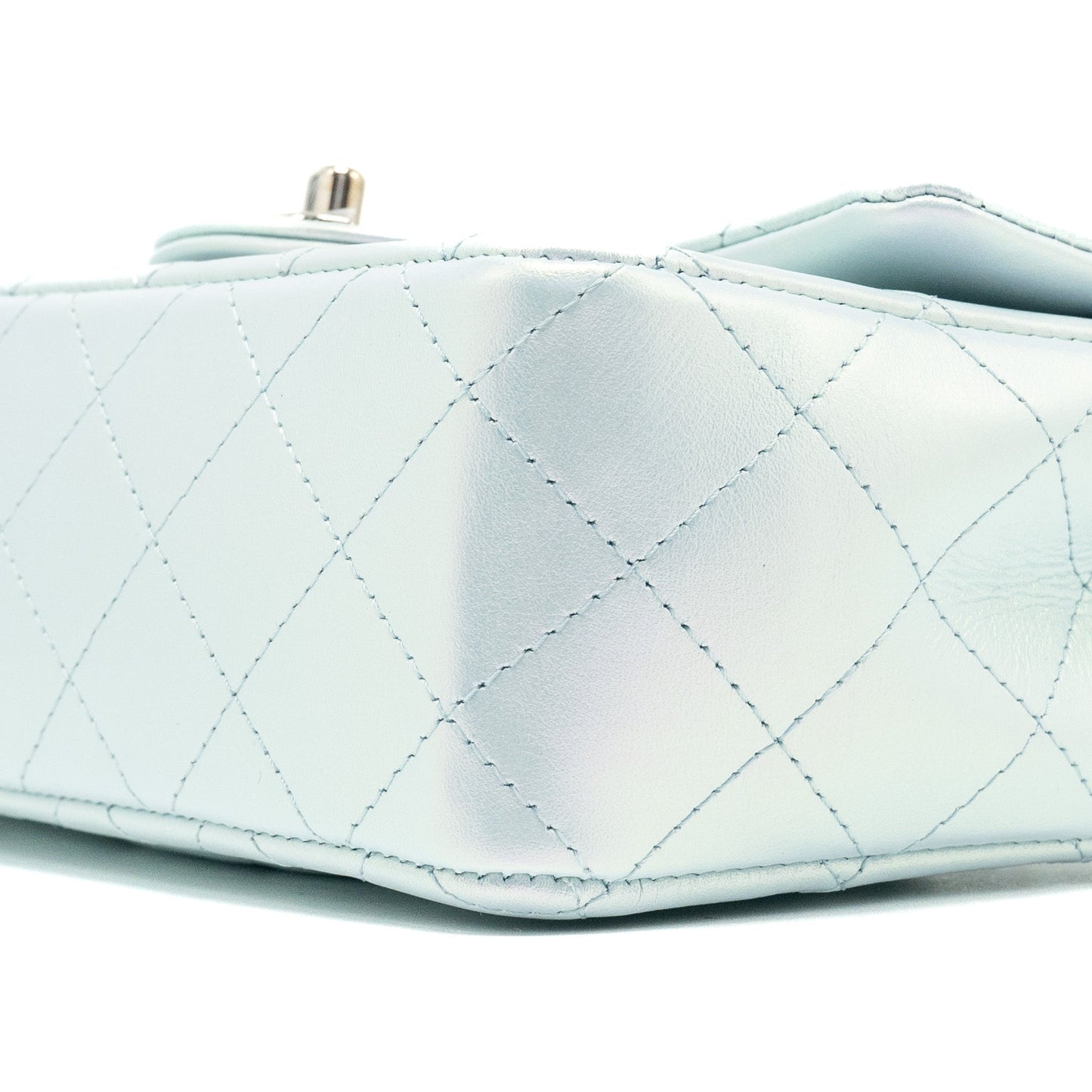 Chanel 21K mini rectangular flap bag calfskin iridescent light blue SHW (microchip)